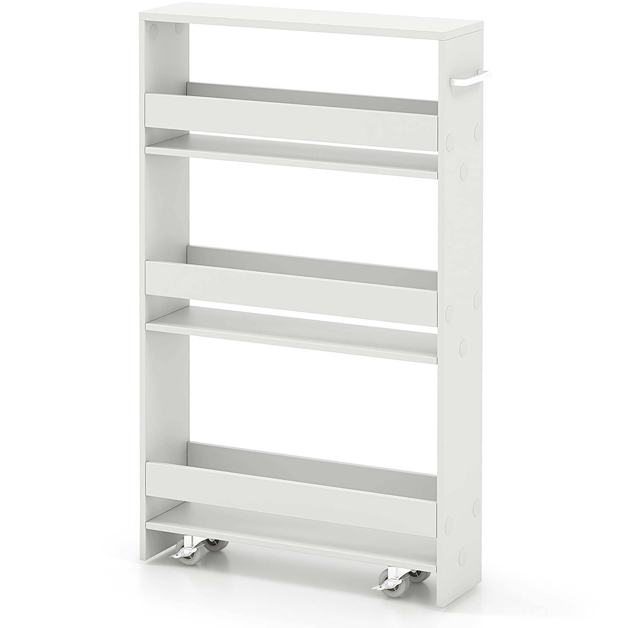 Costway White Metal Base with Wood Metal Top Rolling Kitchen Cart (7-in x 19-in x 32-in)