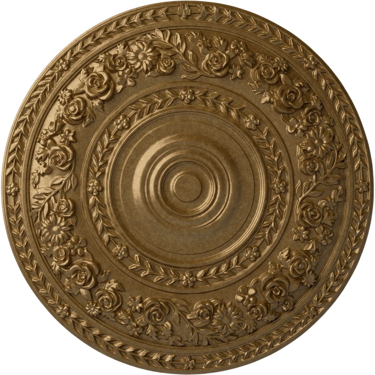 Ekena Millwork CM33ROPAS Rose 33.875-in W x 33.875-in L Painted Pale Gold Polyurethane Whole Ceiling Medallion