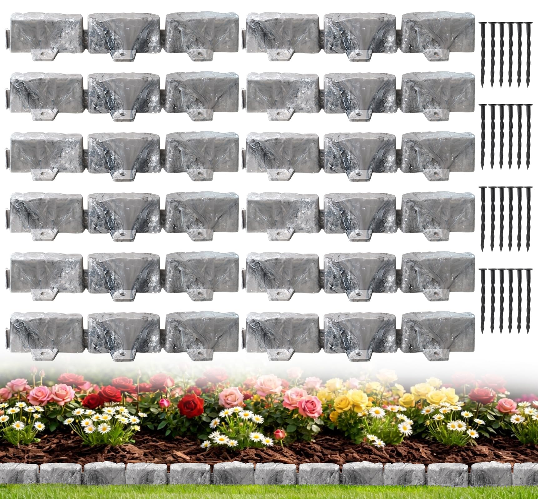 JVFCXXV  Landscape Edging Garden Edging Border Faux Stone Edging 17FT x 2 75 in Tall Decorative Stone Look Garden Border for Flower Bed Edging