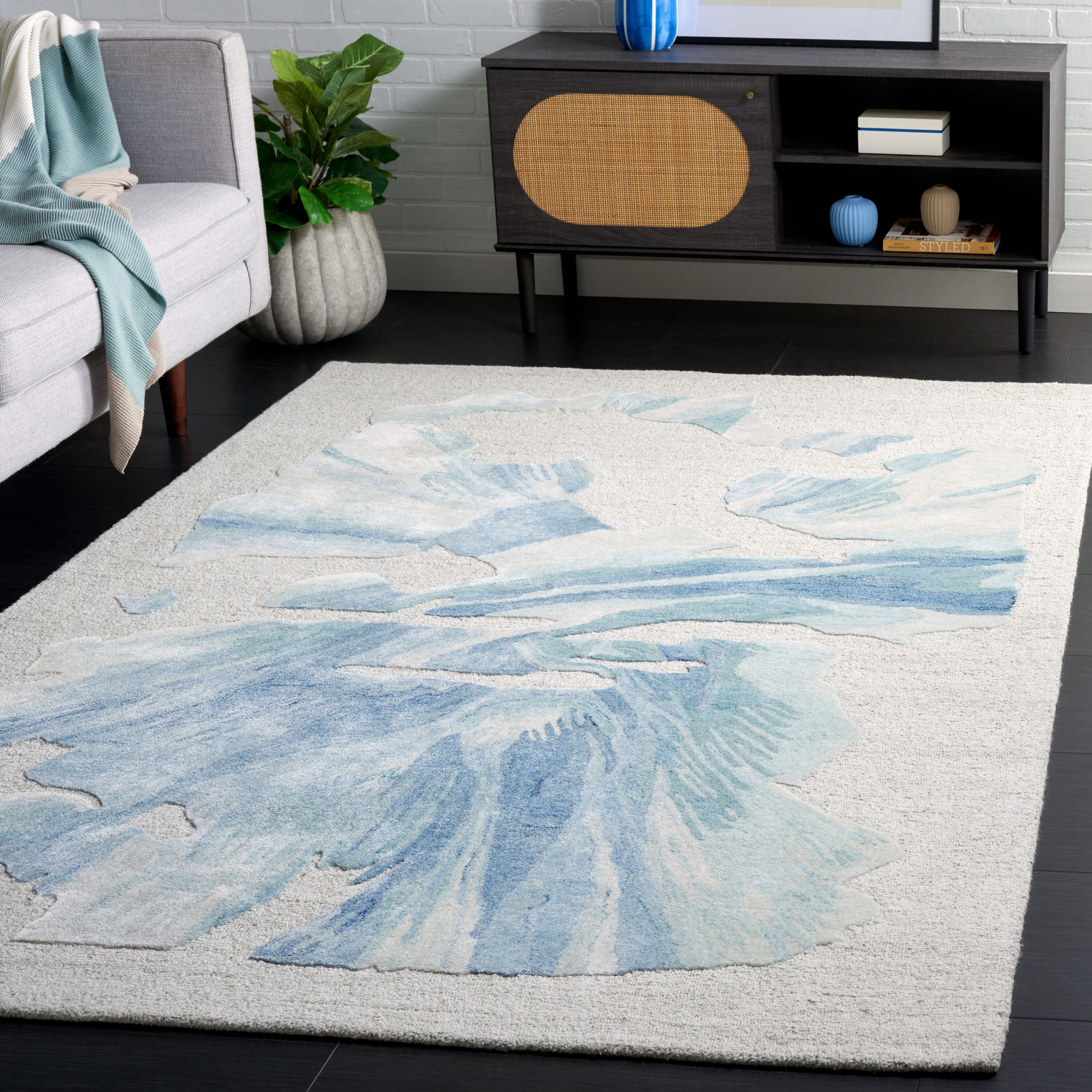  Fifth Avenue 504 Beige/Blue Contemporary 4ft x 6ft Small Rectangle Rug