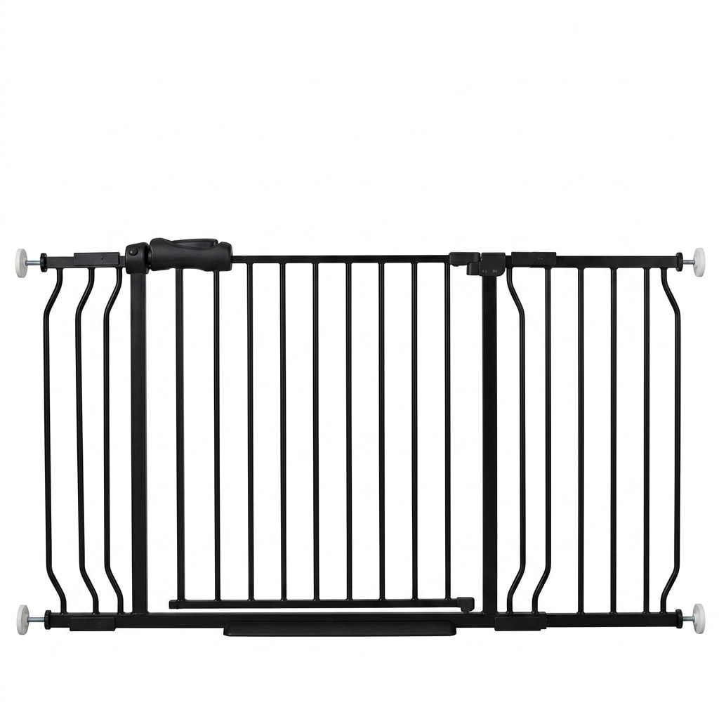 Etokfoks  24 105 in x 30 in Matte Black Steel Auto Close Pressure Mounted Baby Pet Gate with Double Locks