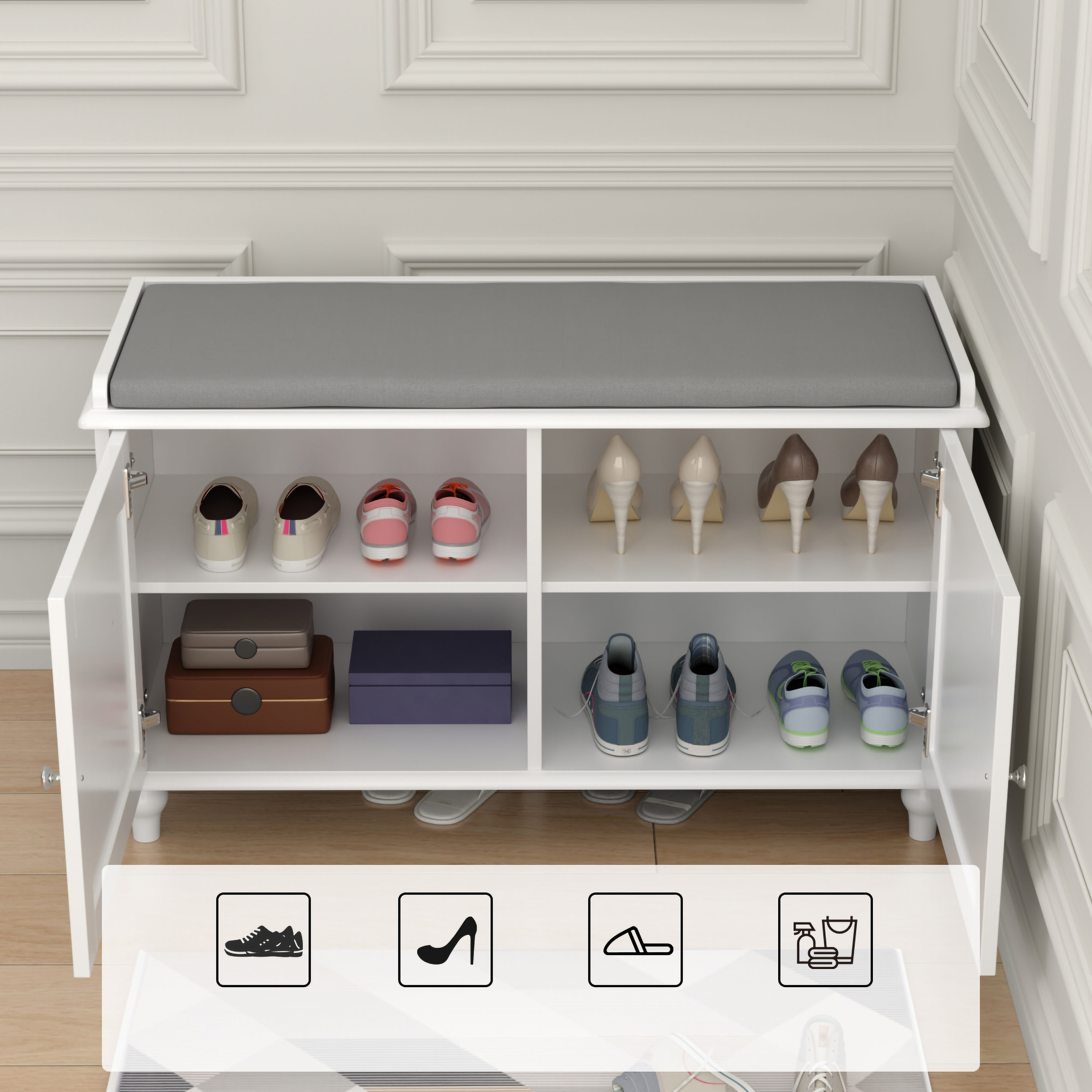 BYBLIGHT Lauren White Shoe Cabinet, 18 Pair Rack Organizer Cabinet with Door, 6-Tier Modern Storage Shelves for Entryway Hallway