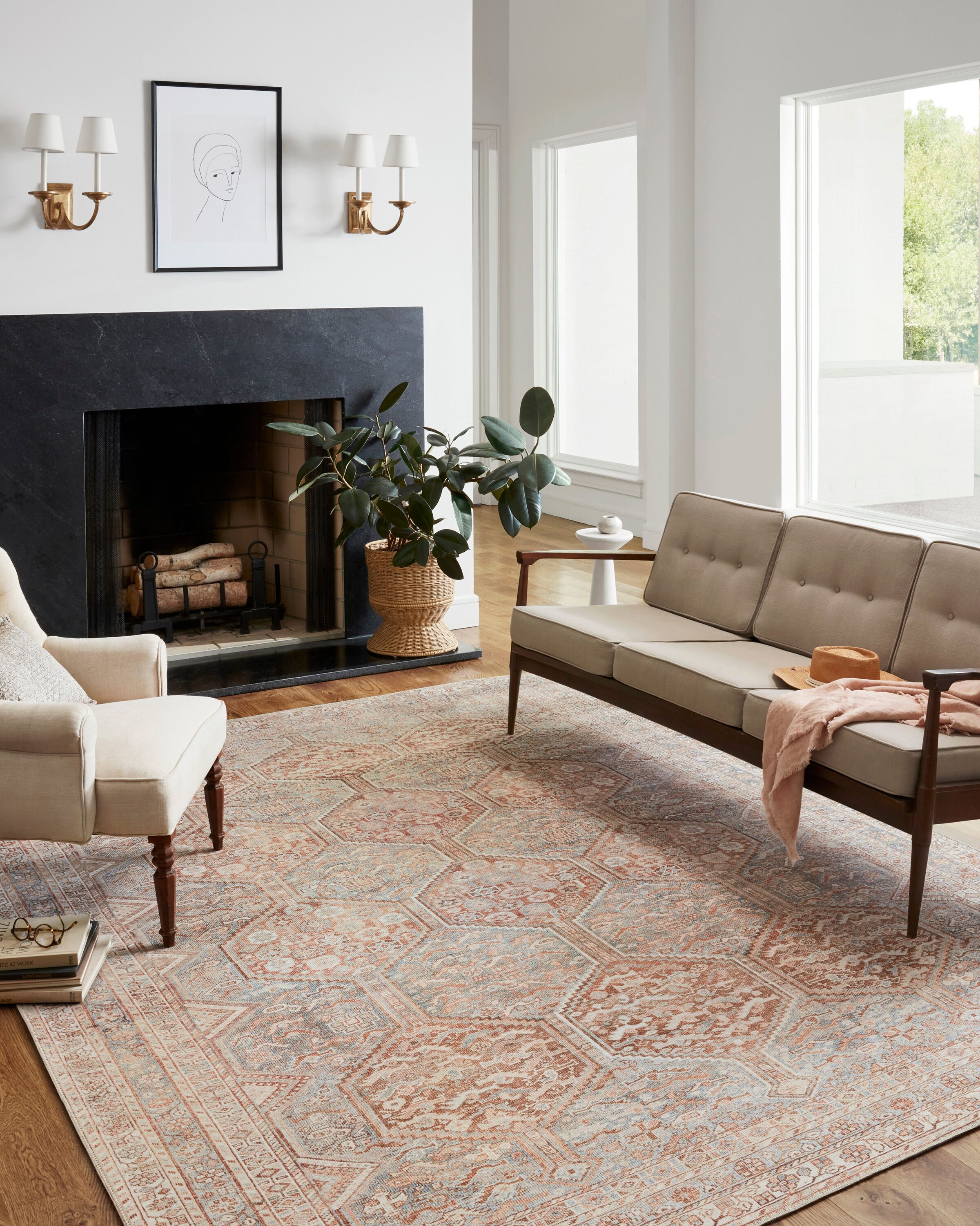 Chris Loves Julia x Loloi JULSJUL-04TGMI5076 Jules 5 x 8 (ft) Loomed Polyester Tangerine / Mist Rectangular Indoor Distressed/Overdyed Oriental Area rug