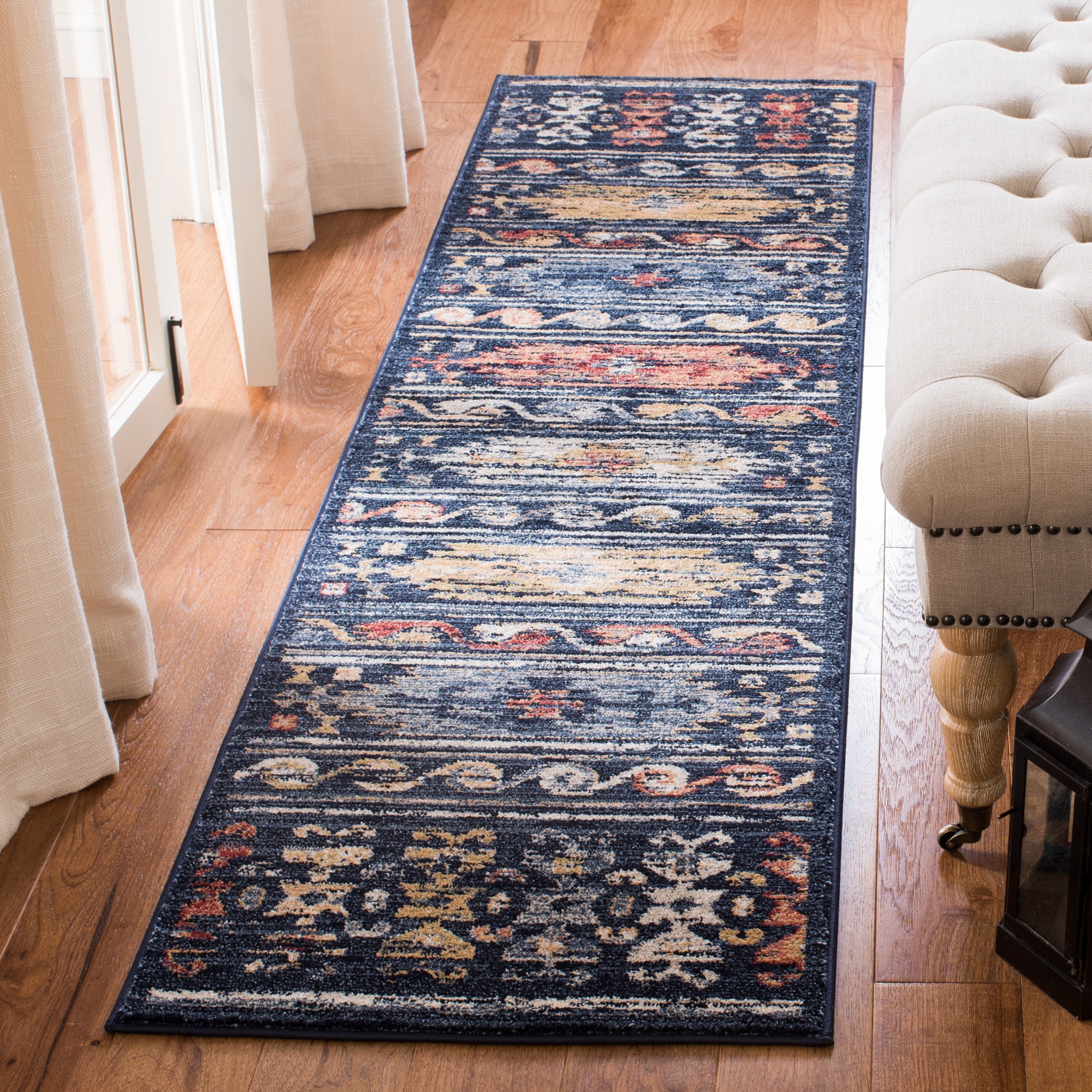 Safavieh CHL421N-28 Charleston Qashqai 2 x 8 (ft) Loomed Polypropylene Navy/Ivory Rectangular Indoor Distressed/Overdyed Southwestern Runner rug