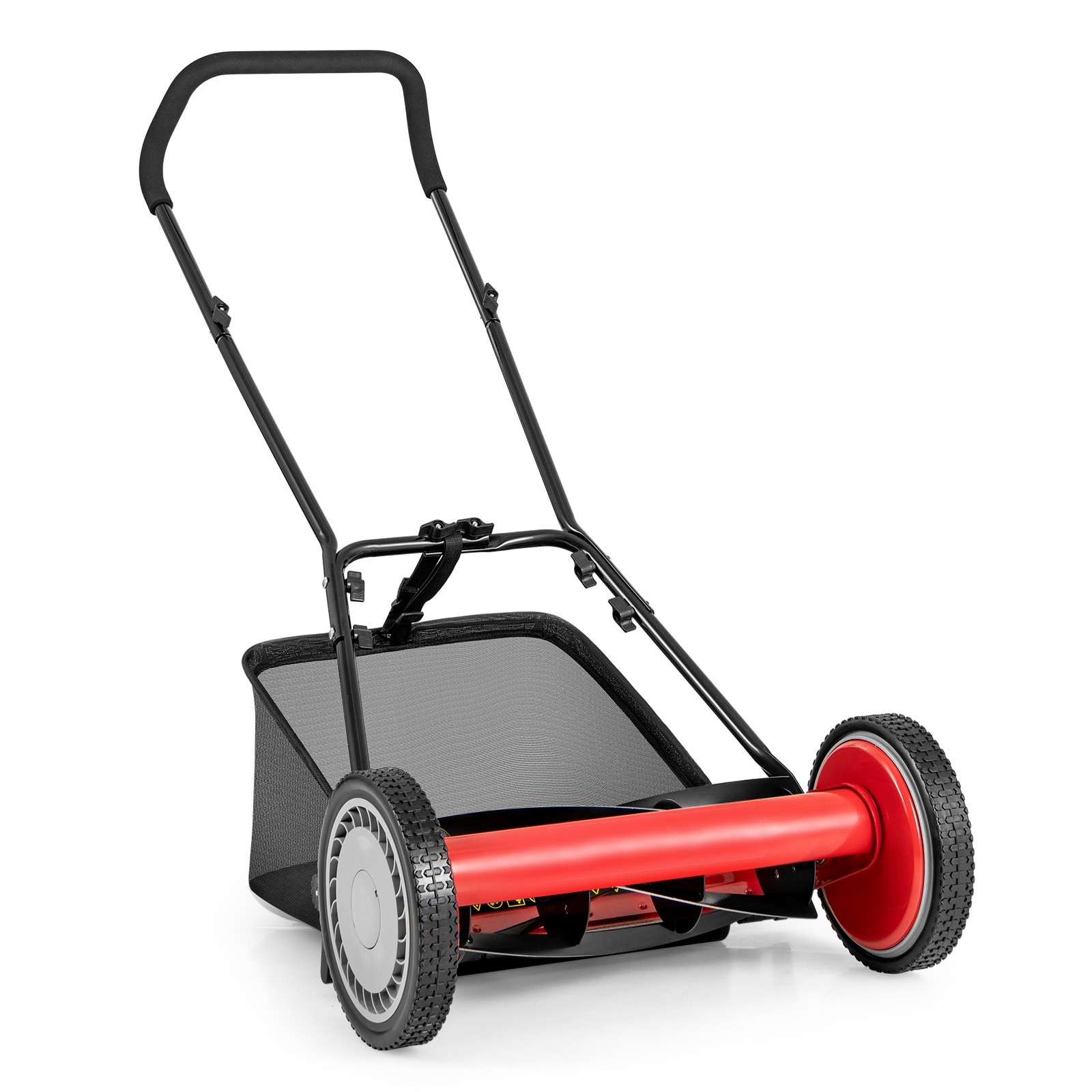 Slickblue D-CO-ER4134TG 5 Blade Push Reel Lawn Mower with Bagger Included (16 in) Red Adjustable Height for Backyard and Garden