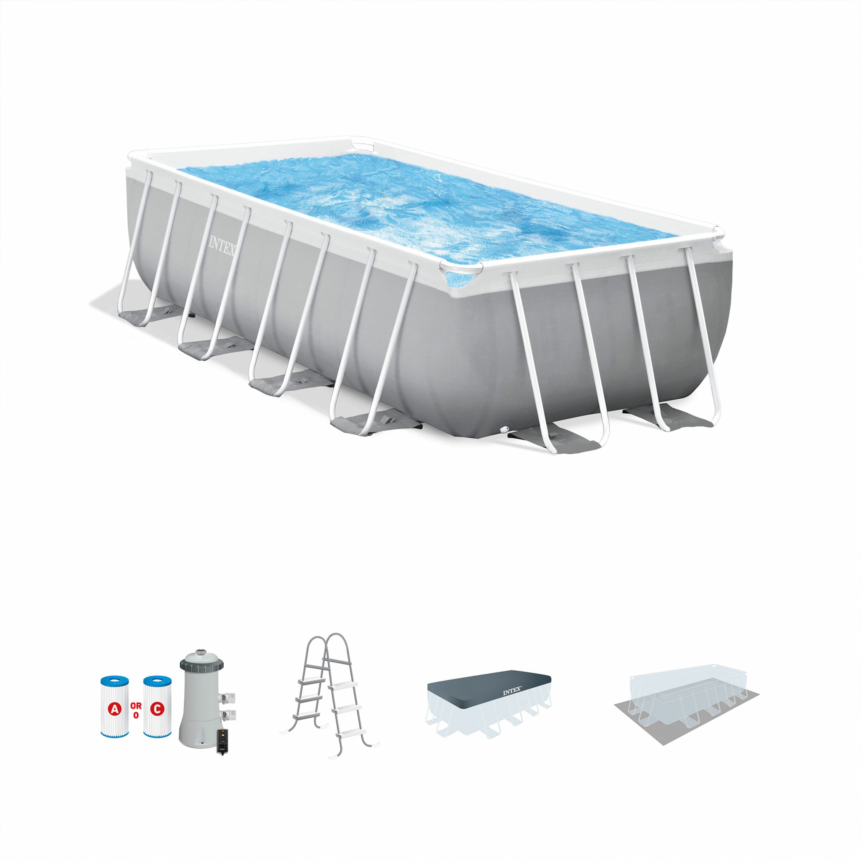 Intex 105897 16-Feet x 8-Feet x 42-Inches Metal frame Rectangle Above-Ground Pool with Filter Pump with Ground Cloth with Pool Cover with Ladder