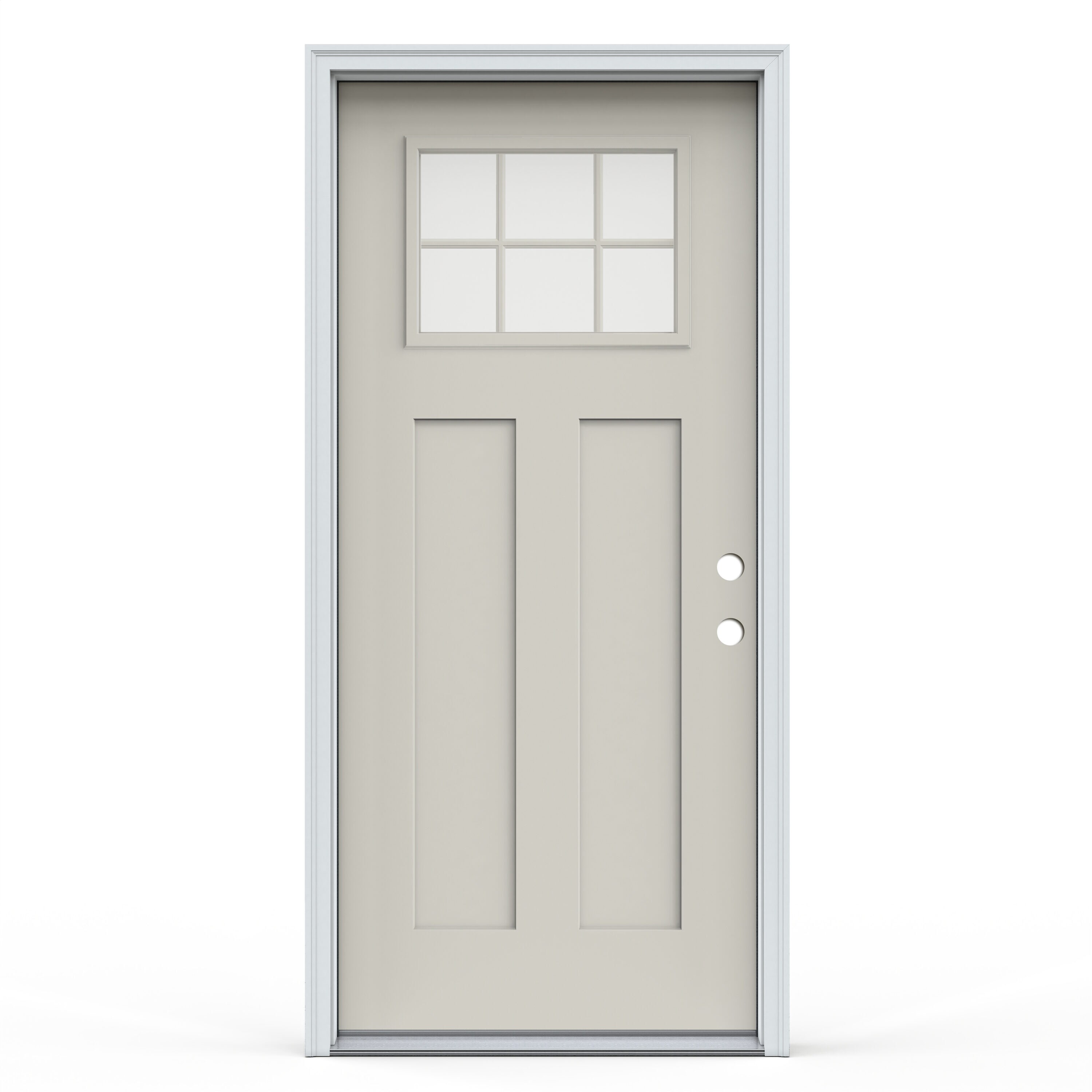 JELD-WEN LOWOLJW232701034 Fiberglass Craftsman Left-hand inswing Ash Painted Prehung Front Door with Brickmould Insulating core with Grilles
