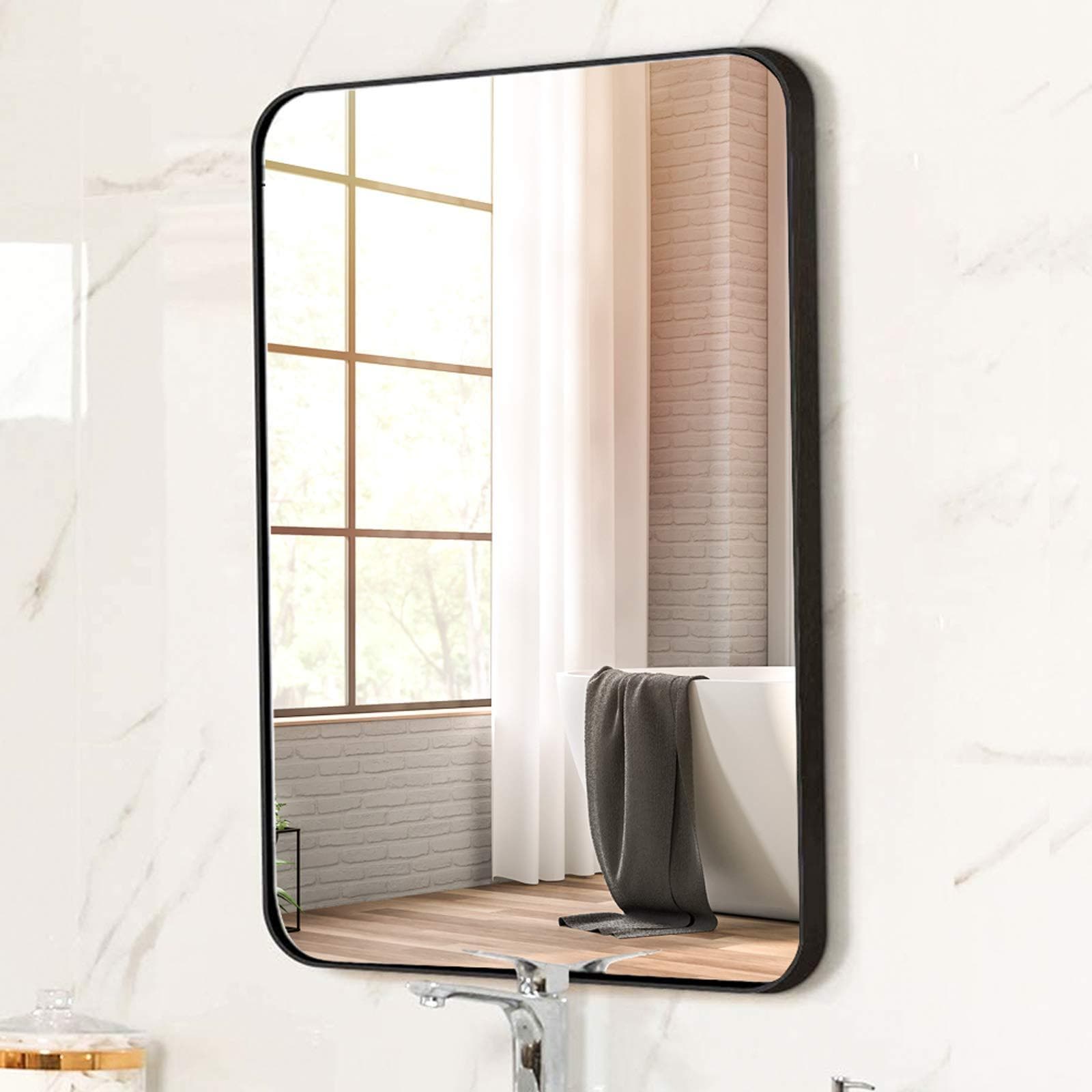 Bayfeve BF-35005-MIR 22-Inches x 30-Inches Framed Rectangle Bathroom Vanity Mirror ( Black )