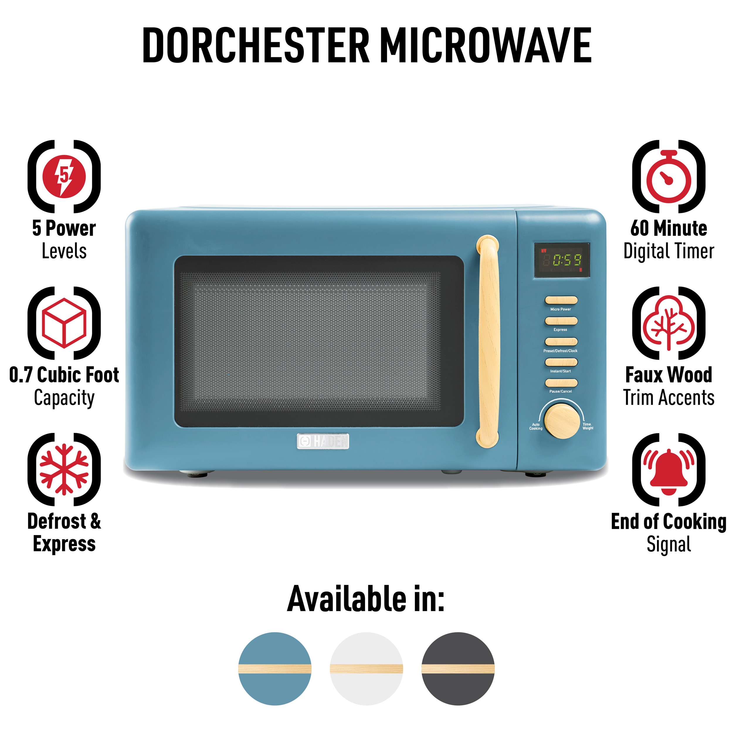 Haden Dorchester 700W Over the Range Compact Home Kitchen Microwave, Stone  Blue
