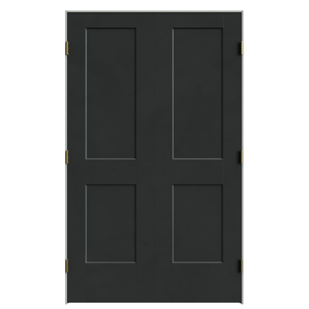 Masonite 641972 48-in x 80-in Midnight Black Solid core 2-panel square Bi-parting Smooth Prefinished Molded composite Flat Jamb Double Prehung Interior Door