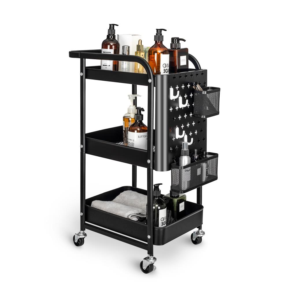 TATAHANCE LY-NK-FX76BK Black Metal Base with Composite Metal Top Rolling Kitchen Cart (12.2-in x 16.1-in x 29.7-in)