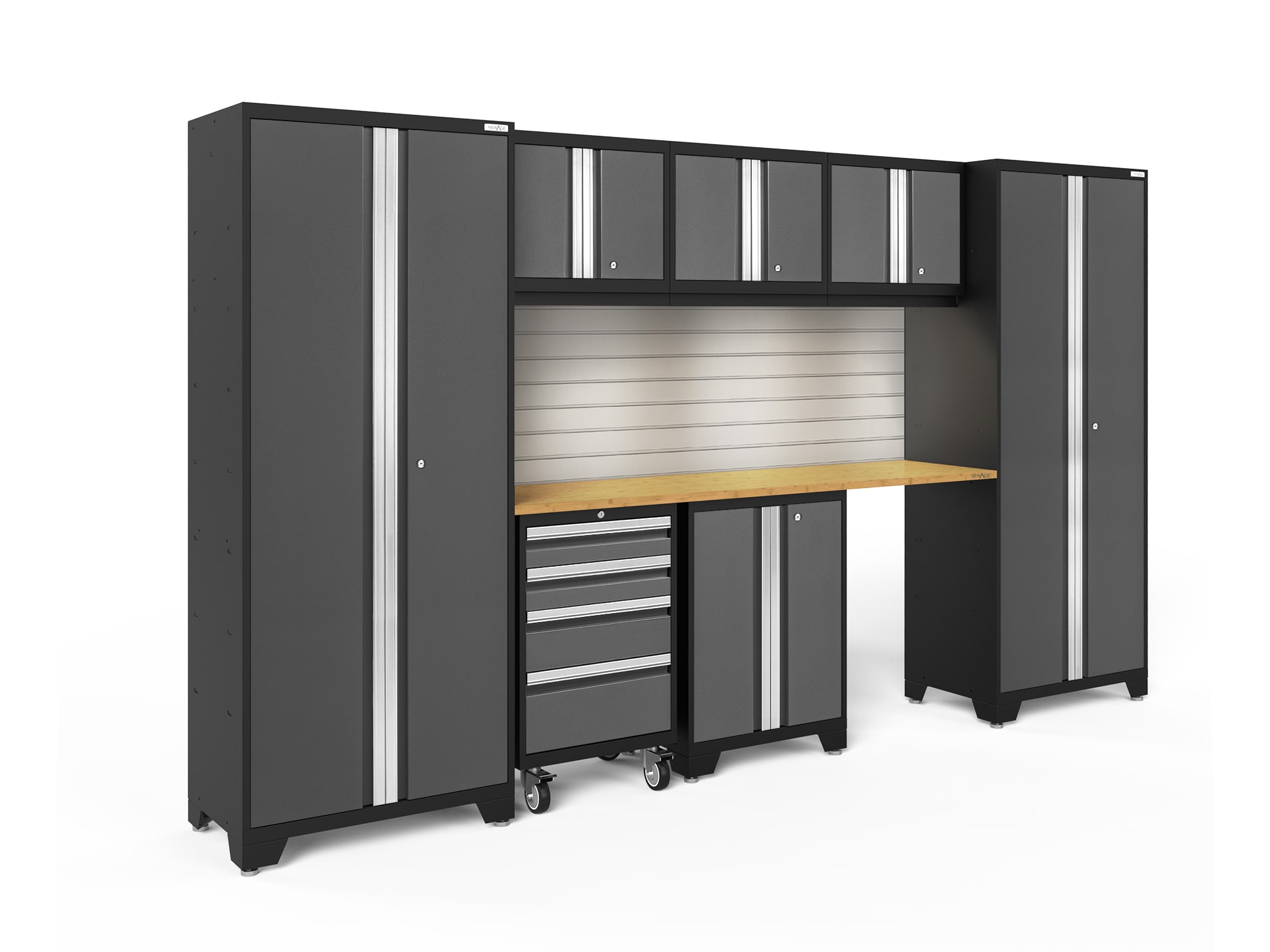NewAge Products 50464 132-in W x 77.25-in H x 18-in D 7 -Cabinets Steel Charcoal Gray Garage Storage System