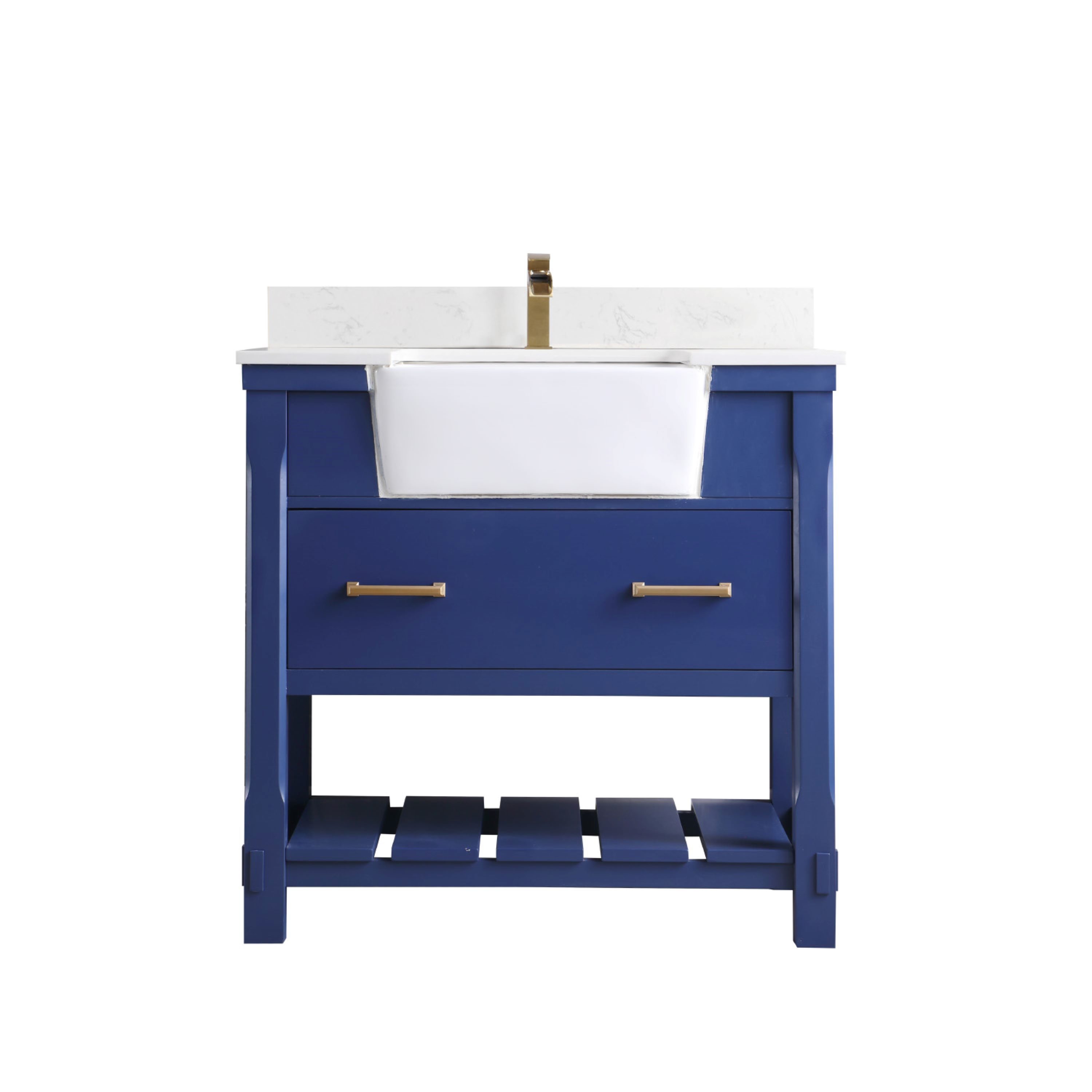 Altair 537036-JB-AW-NM Georgia 36-in Jewelry Blue Farmhouse Single sink Bathroom Vanity with Aosta White Engineered marble Top
