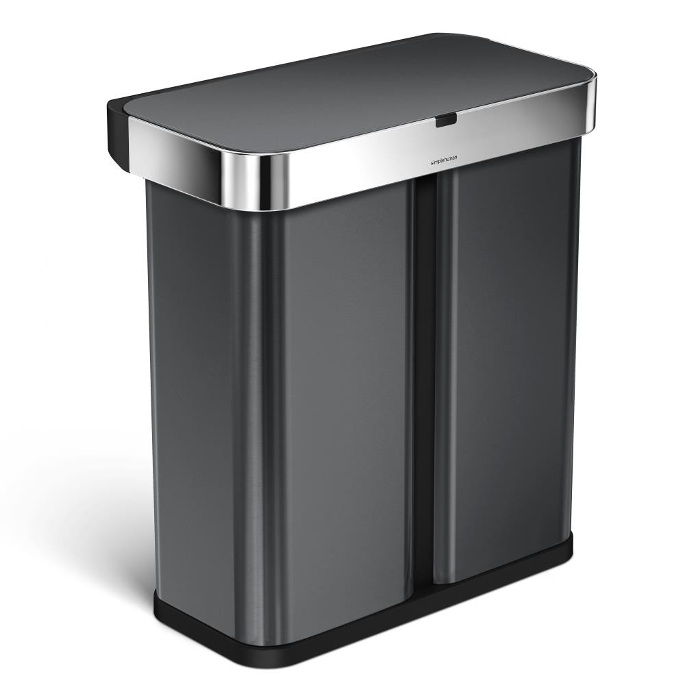 simplehuman Rectangular Metal Touch Bar Trash Can Dual Compartment 12.7  Gallons 28 H x 19 34 W x 11 716 D Brushed Stainless Steel - Office Depot
