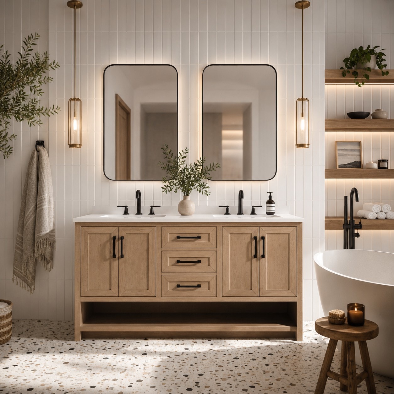 Ari Kitchen & Bath Venice 55 Inch Bathroom Vanity Oak #AKB-VENICE-55-OAKGRA