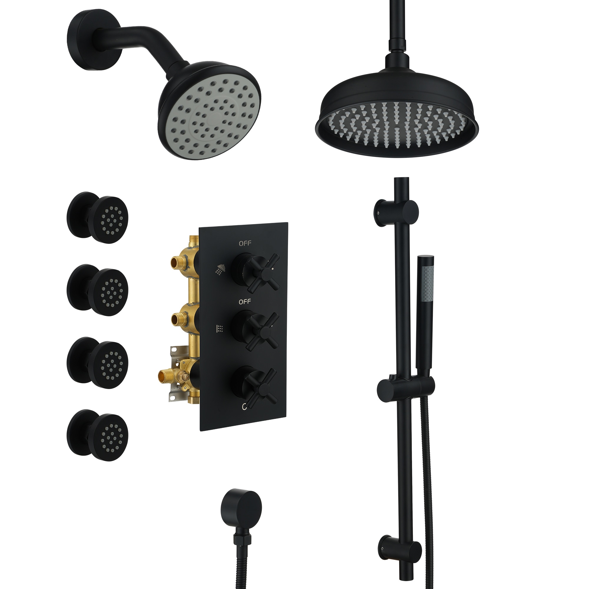 CASAINC WE-KF10GD Matte Black 8-Inches Dual Head Built-In Shower Faucet System with 4-way Diverter ( Ceramic Disc Valve Included )