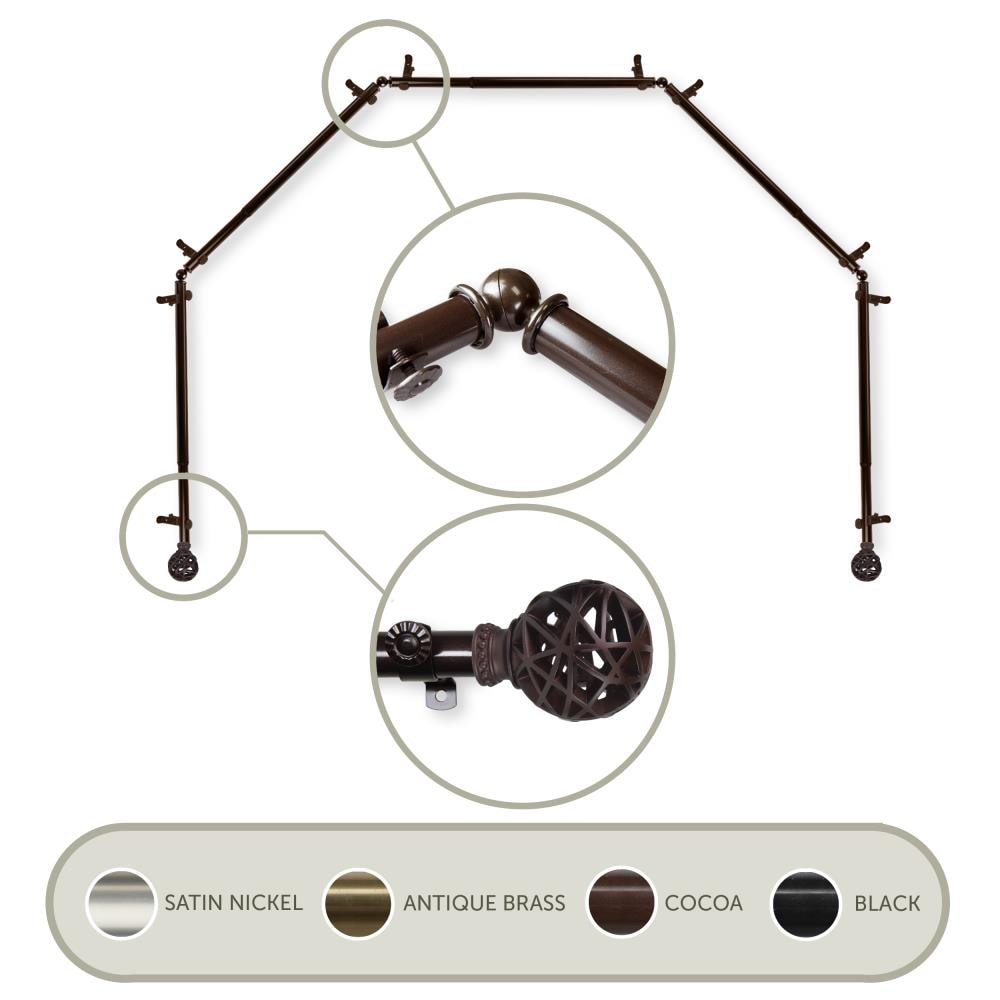 Hart & Harlow L5BAY-88-7 13/16-in Teagan 5-Sided 28-in to 48-in Cocoa Steel Bay window curtain rod with Finials