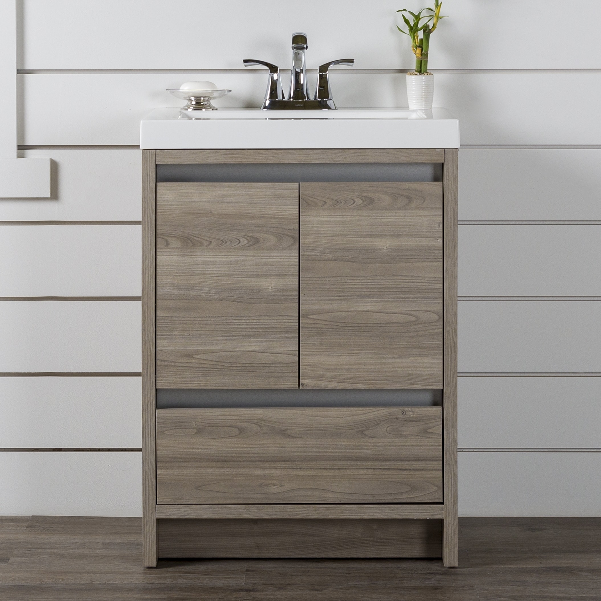 Project Source 24-in Gray Single Sink Bathroom Vanity with White Cultured  Marble Top in the Bathroom Vanities with Tops department at