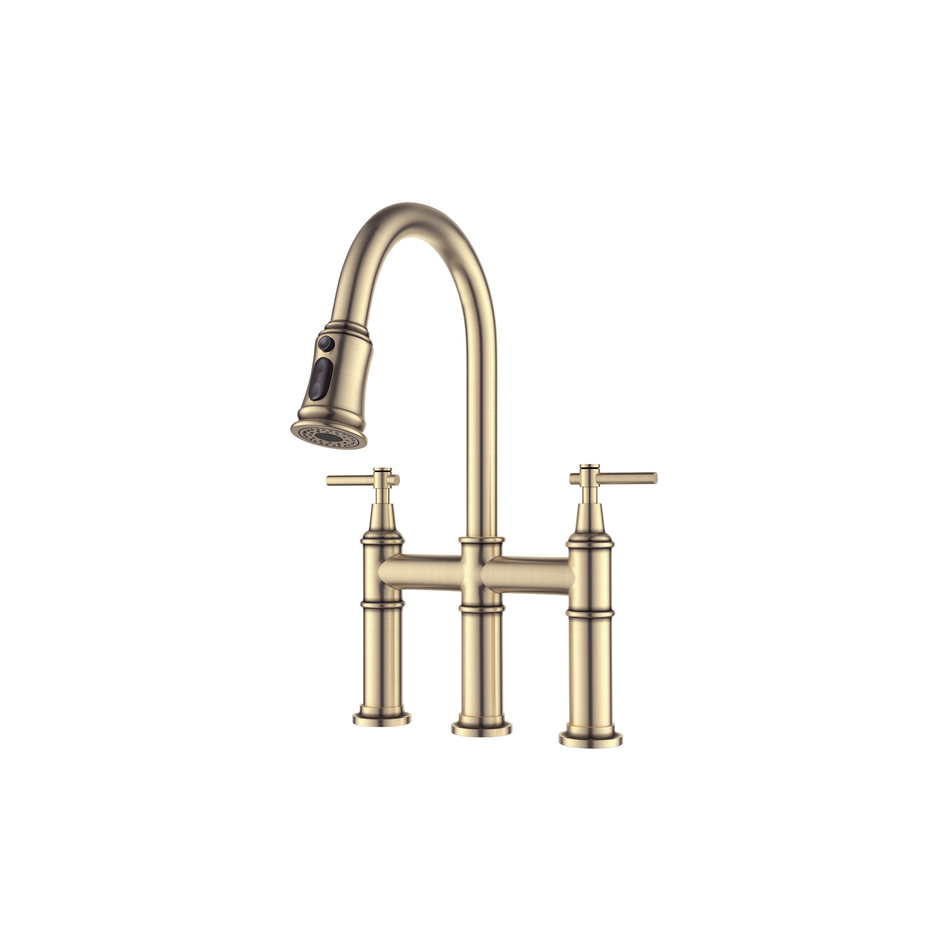 WELLFOR DTG-02KFBG DT Pull down kitchen faucet Brushed Gold Double Handle Deck-mount Pull-down Kitchen Faucet with Sprayer