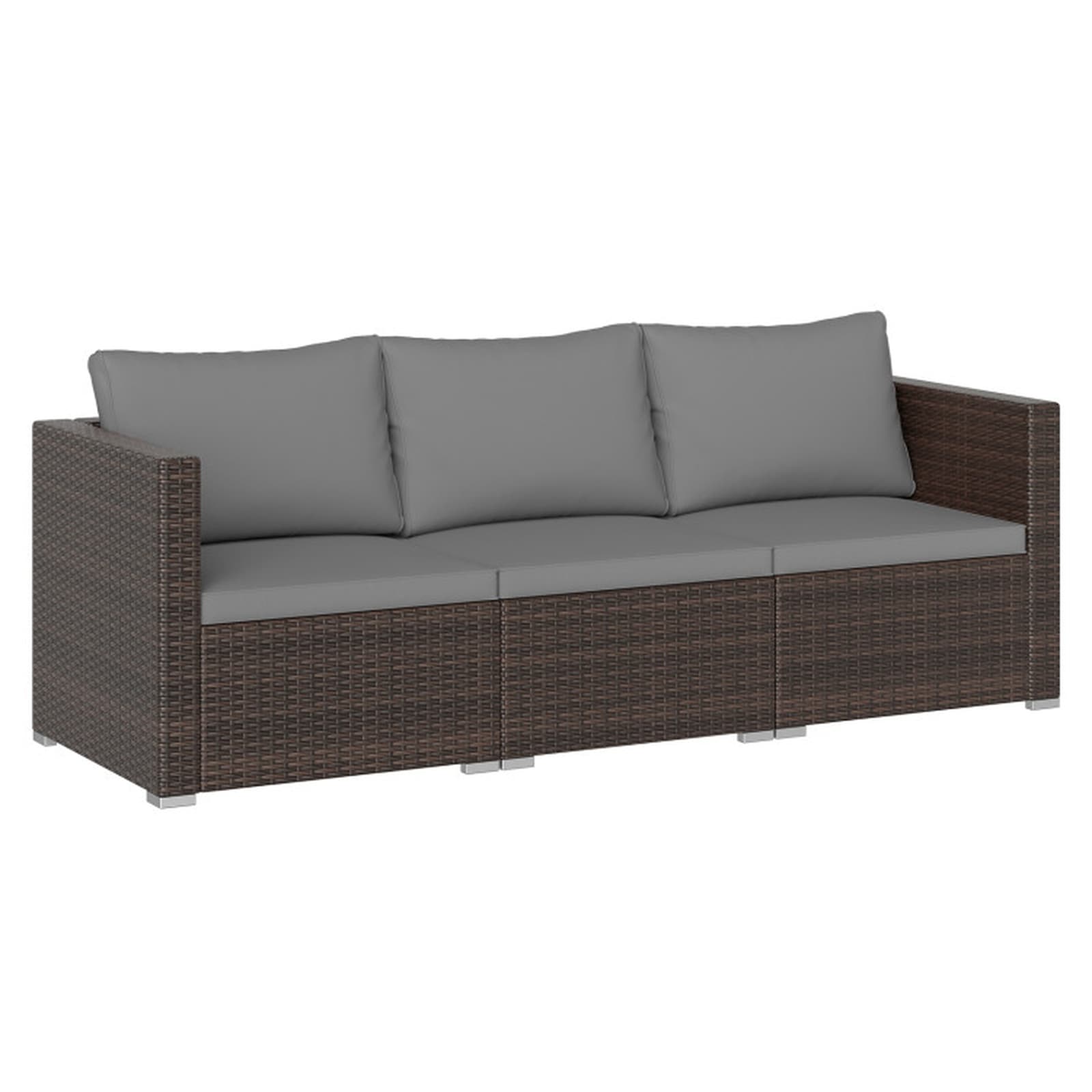 SUGIFT - Gray 3-Piece Patio Sectional Sofa Set with Beige Gray Navy Cushions Hand-Woven PE Rattan...