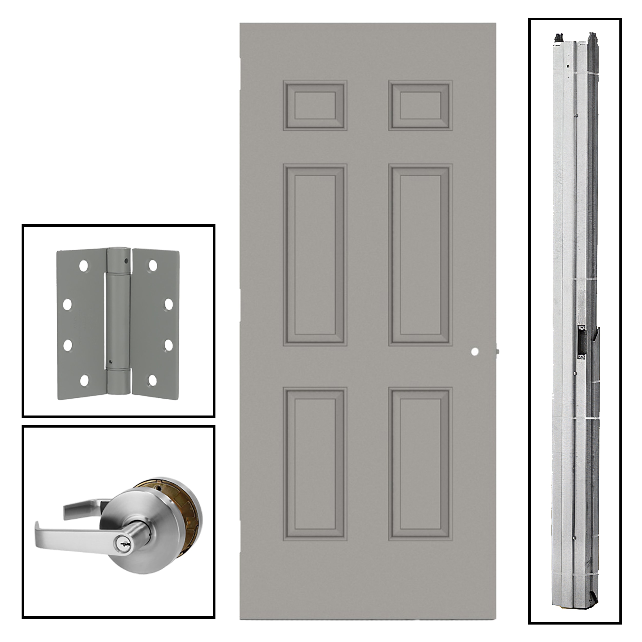 L.I.F Industries LIF Knock-Down Fire Rated Inswing/Outswing 6 Panel Steel Universal Reversible Gray Hollow Core Front Door