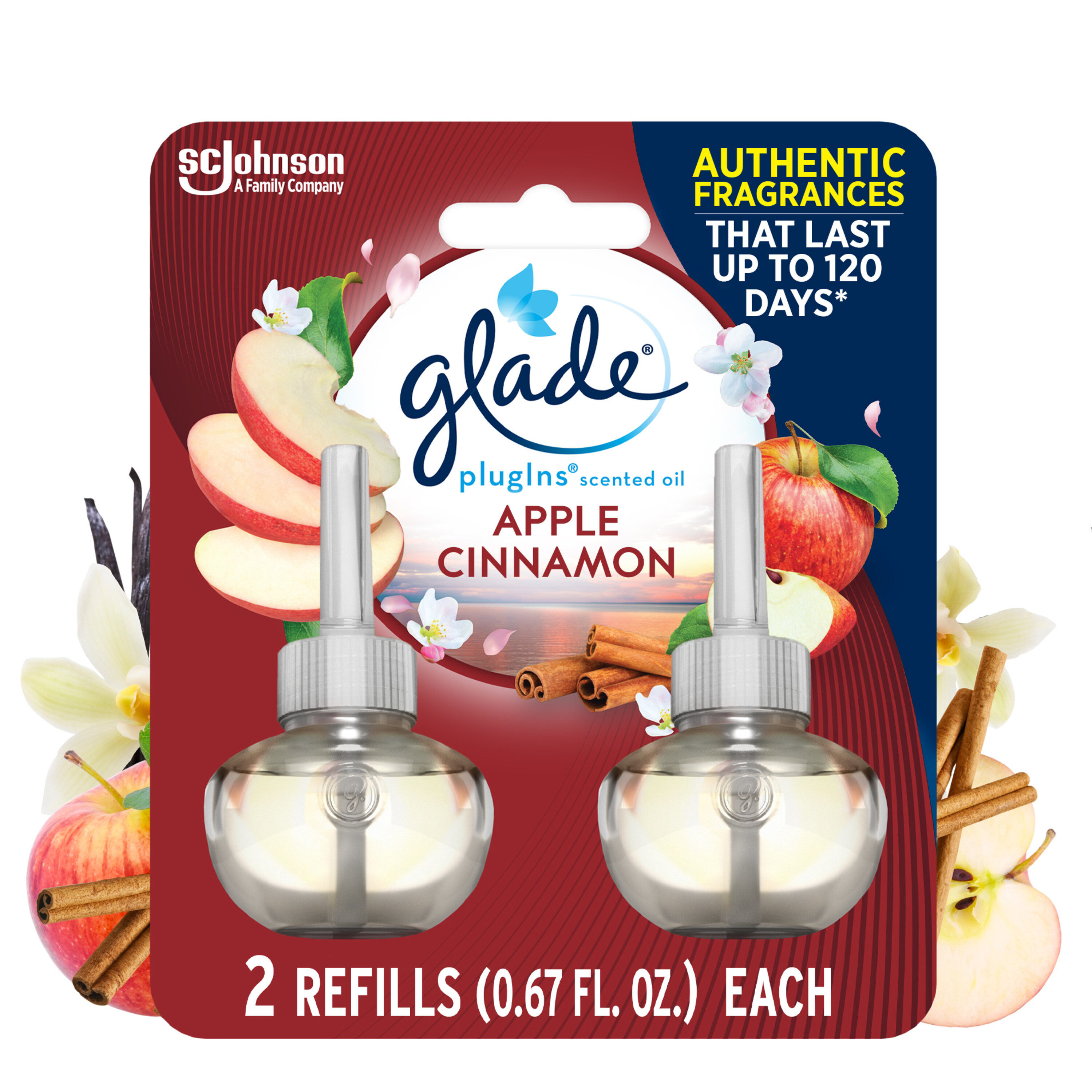 Glade PlugIns Scented Oil Air Freshener Refill, Apple Cinnamon - 2 refills, 1.34 fl oz packet