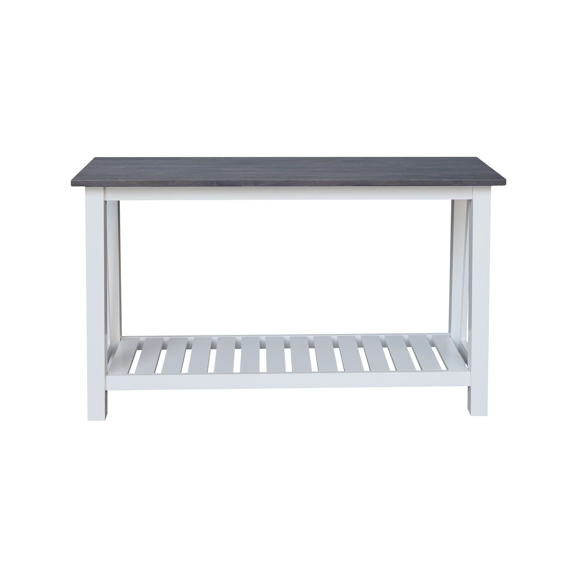 Surrey 65" White and Heather Gray Solid Wood Console Table with Storage