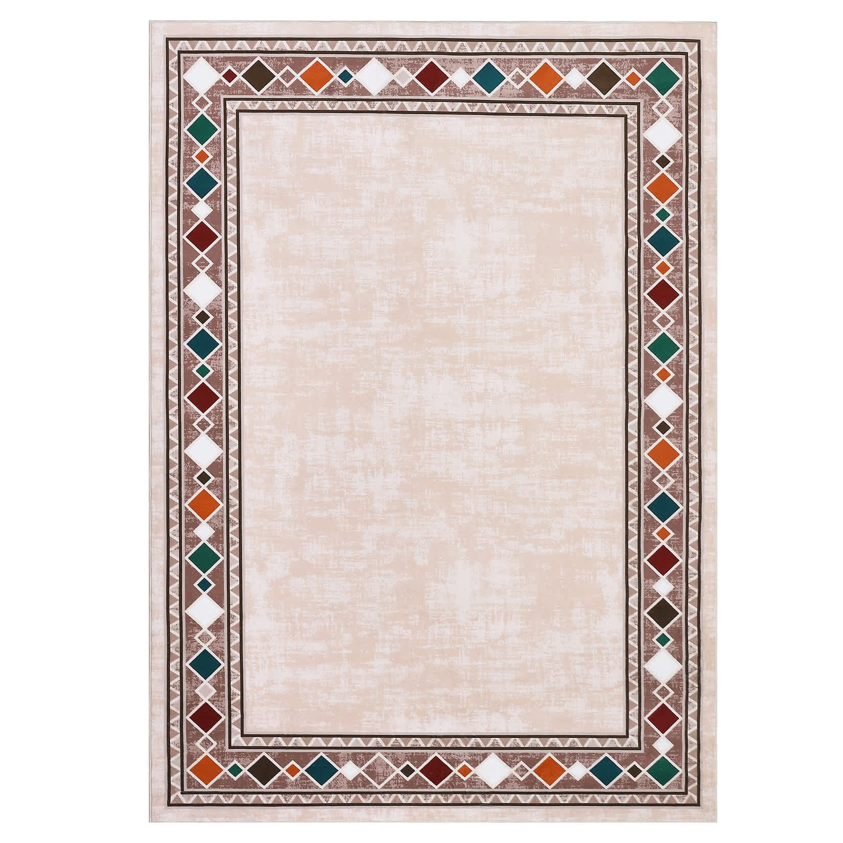 Qeetex SUNNY-PHO-16N7QCGI 4 x 6 ft Polyester Beige Rectangular Living Room Bedroom Dining Room Geometric Bordered Modern Machine Washable Area Rug