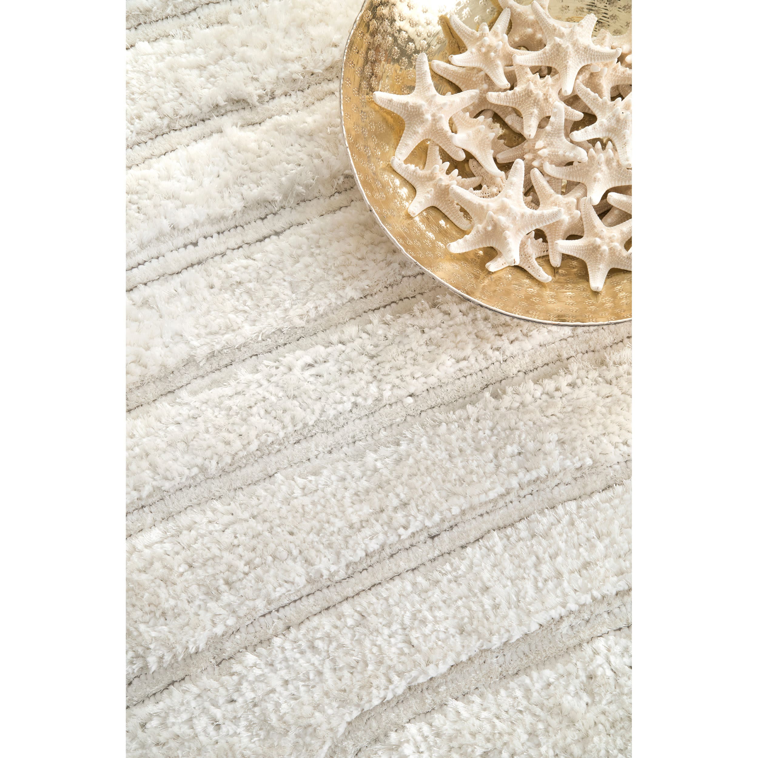 Isabel Swirl Off-White Tufted Shag Area Rug, 7'6" x 9'6"