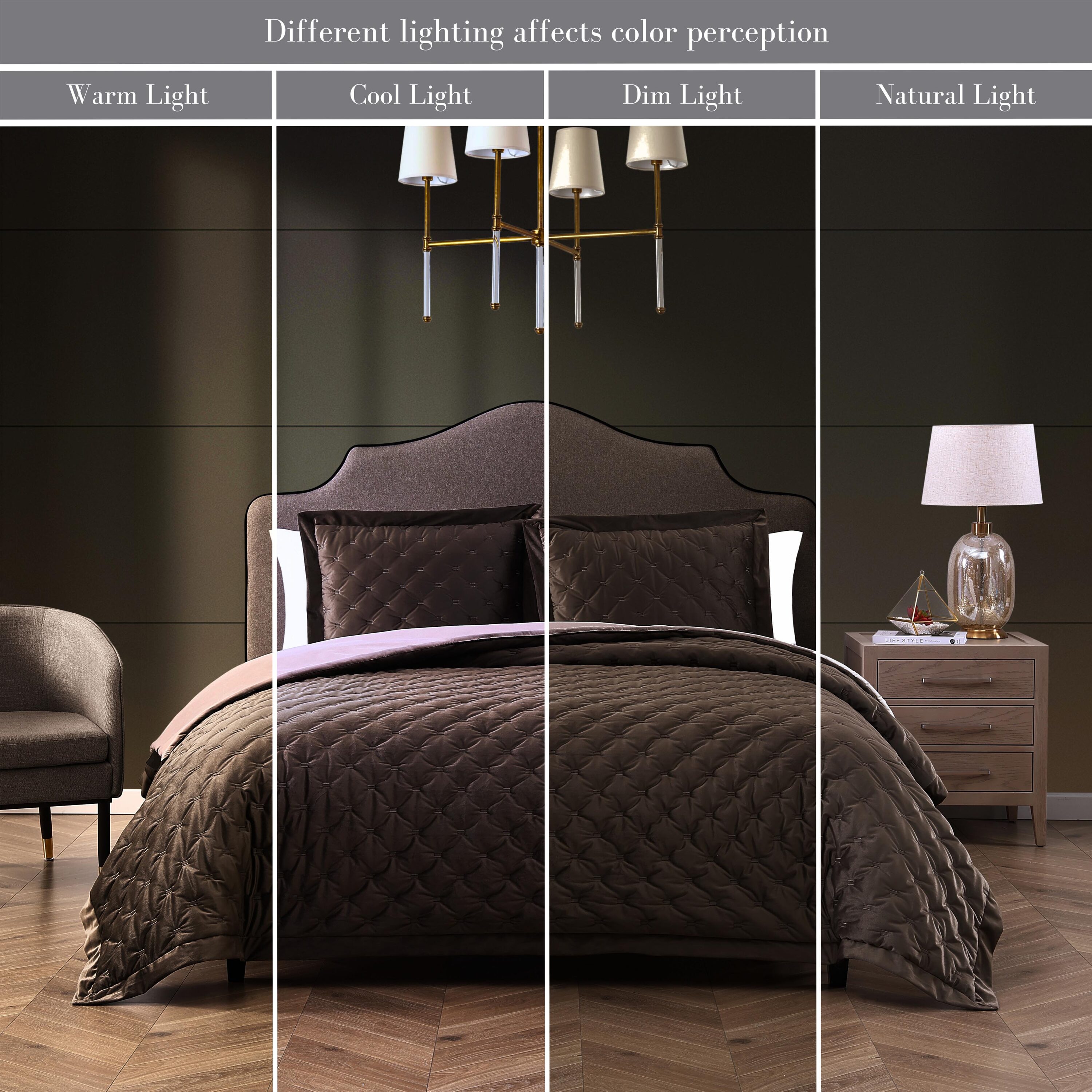 King Dark Brown Velvet Comforter Set with Microfiber Reverse