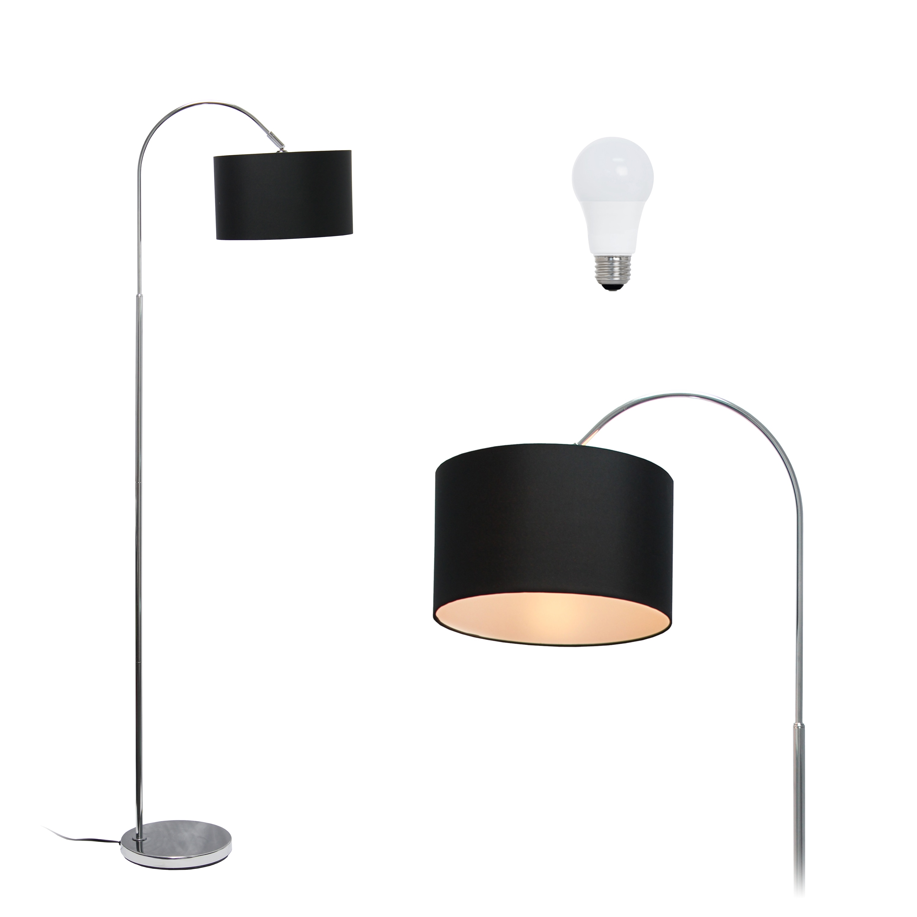 Simple Designs LF2005-BLK-LB 66-in Brushed Nickel/Black Shade Standard Floor Lamp with Fabric Shade