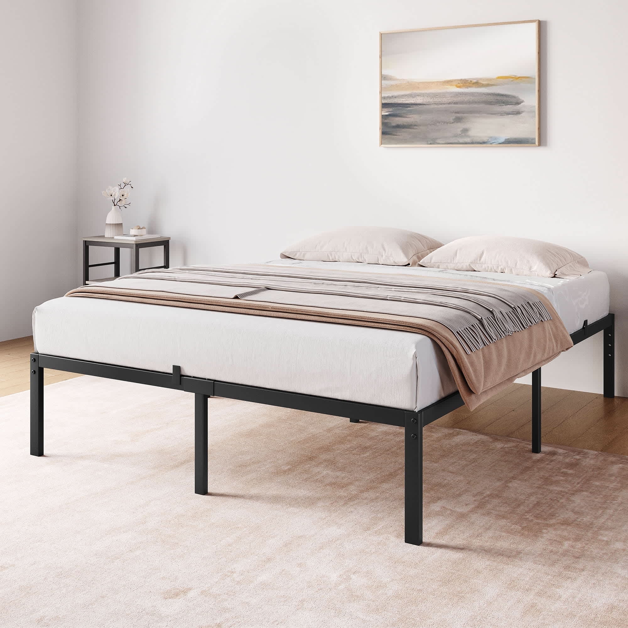 Qeetex Queen Size Metal Bed Frame - 14inch High Profile Black in the Beds  department at Lowes.com, image size:900x900