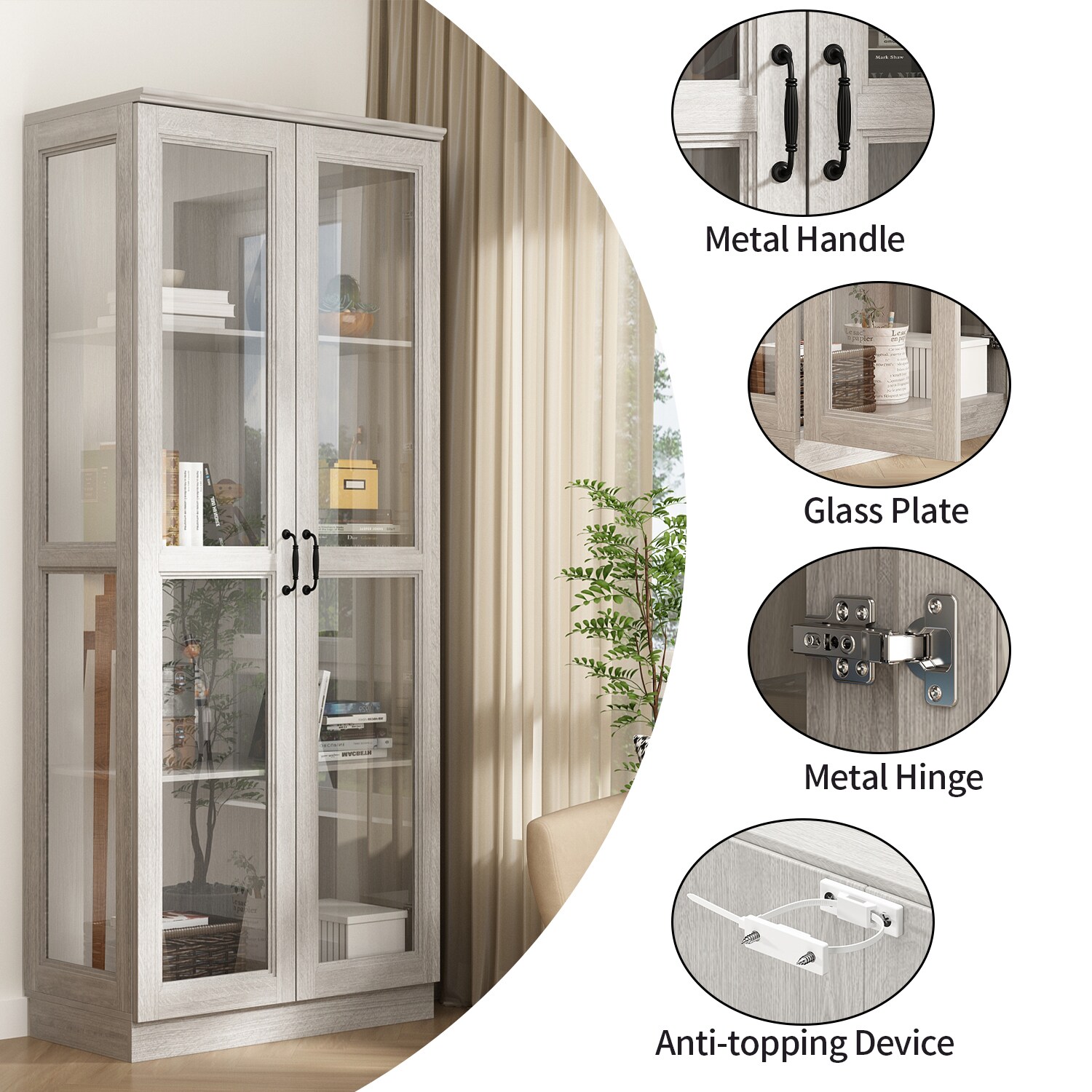 FUFU&GAGA 70.9 in. H Storage Cabinet Display Cabinet With Tempered