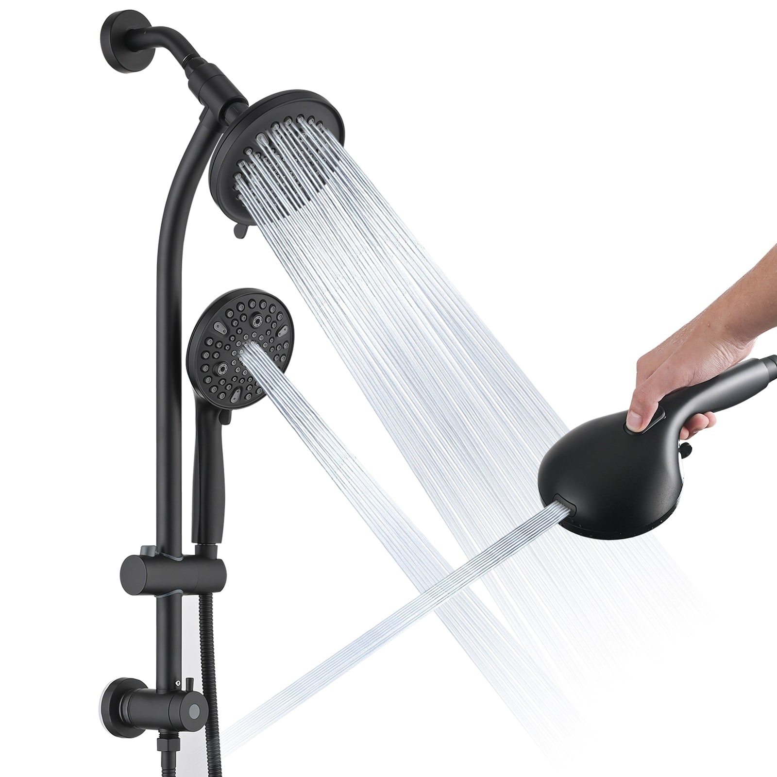 UCLIMAA Rainfall Shower Head Combo with Handheld Spray 26 Inch Drill Free Adjustable Slide Bar High Pressure Dual Shower System with 59 inch Hose