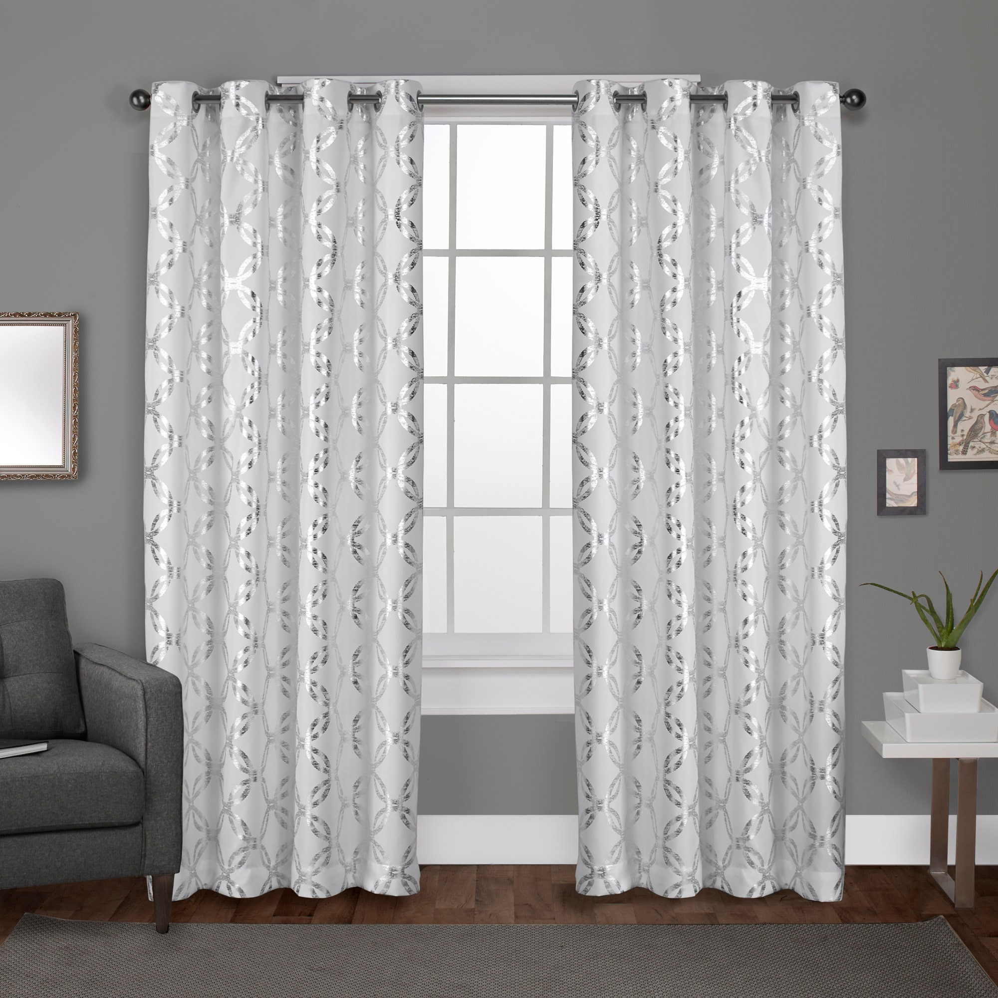 Exclusive Home EH8049-04 2-96G 96-Inches Winter White Geometric Light filtering Grommet Curtain panel pair