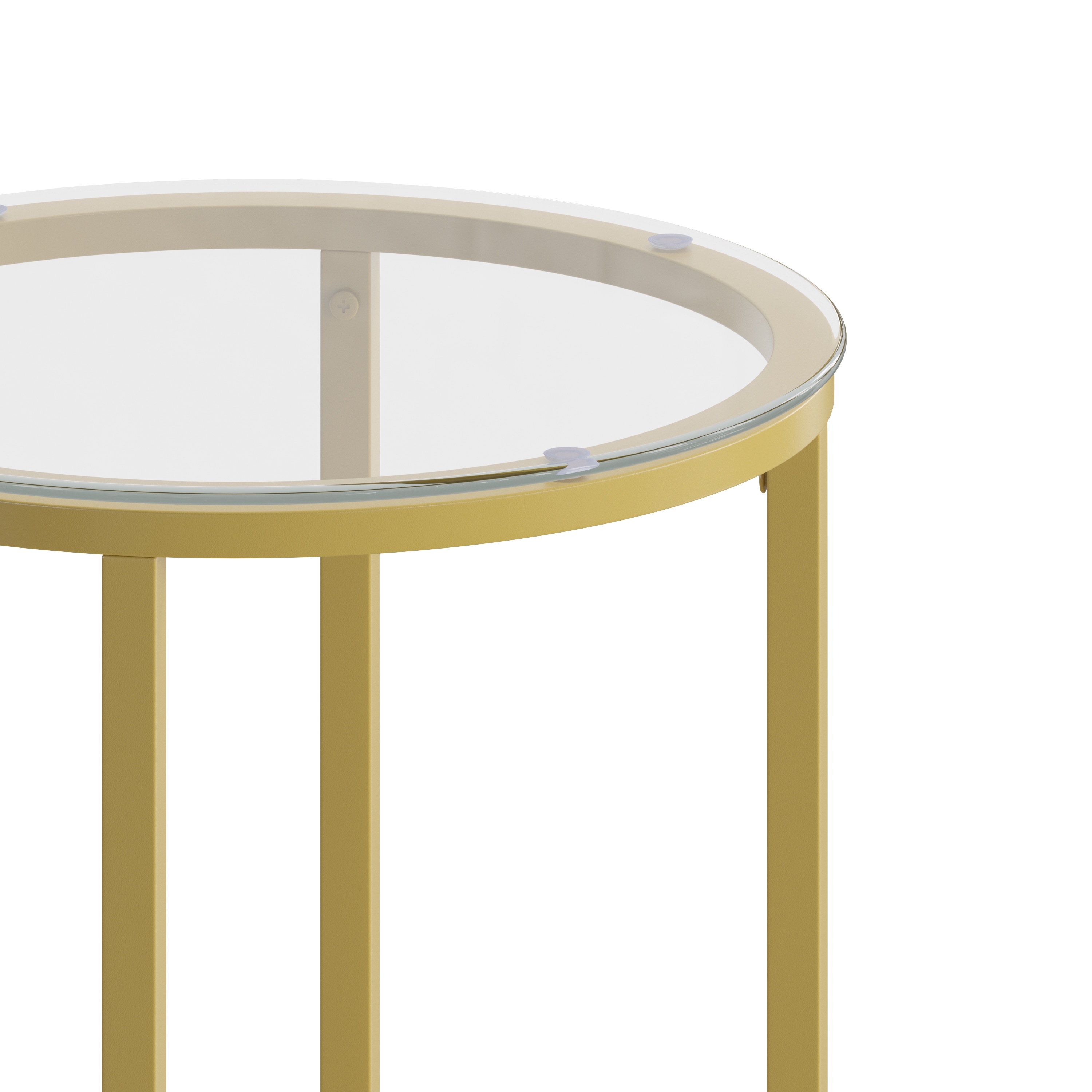 Elegant Round Glass Top End Table with Brushed Gold Crisscross Base