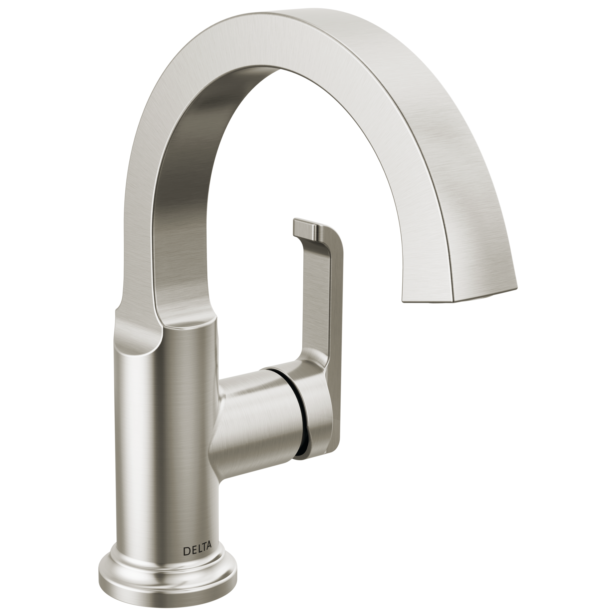 Delta 588SH-SS-PR-DST Tetra Lumicoat Stainless Single hole 1-handle WaterSense High-arc Residential Handle Bathroom Sink Faucet with Drain
