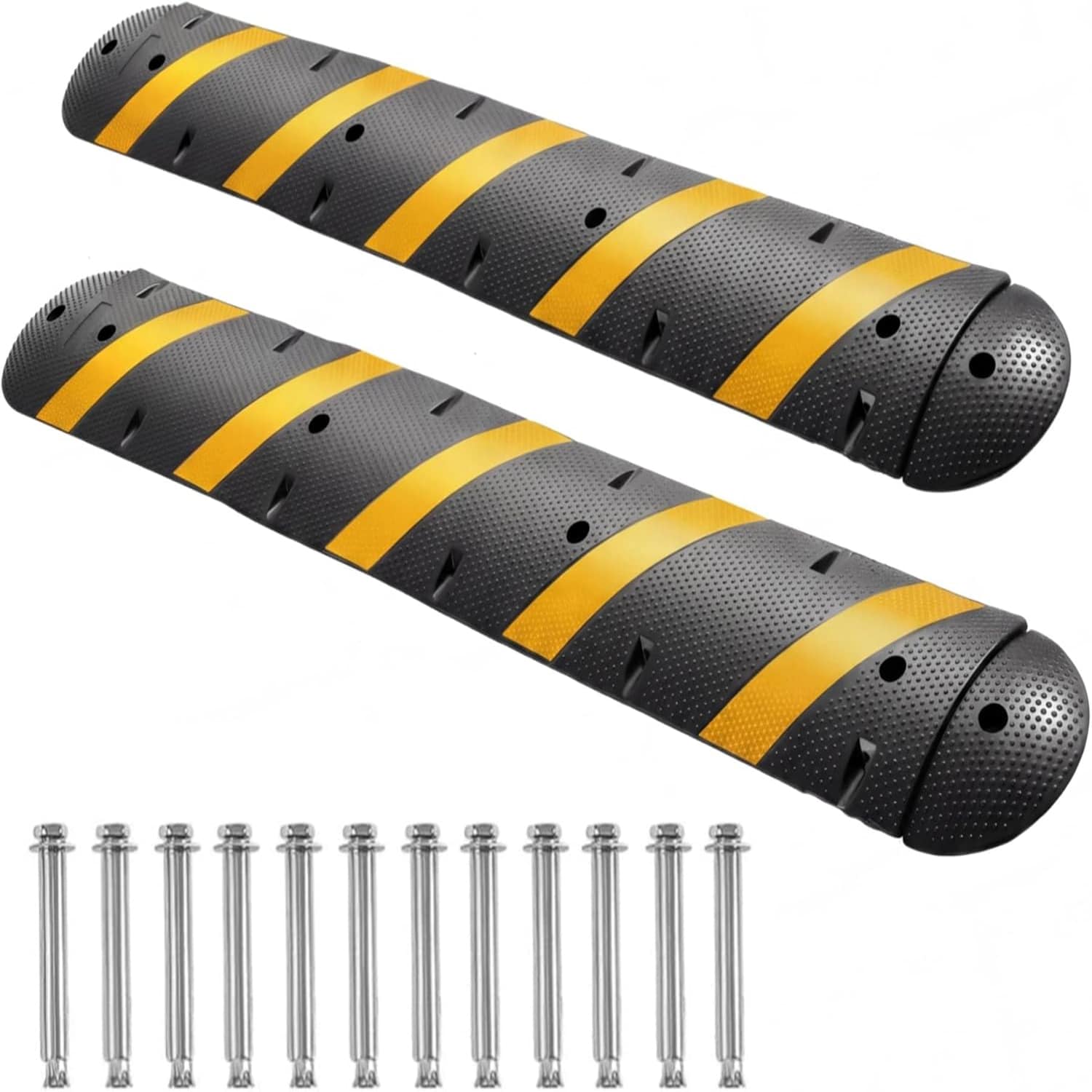 Garvee 2-Pack 7 ft Rubber Speed Bump with 4 End Caps  84Inch Heavy Duty Speed Hump 25000 lbs Capacity Ideal for Low Cars RVs Driveways Parking Lots Residential Streets Asphalt Concrete and Gravel