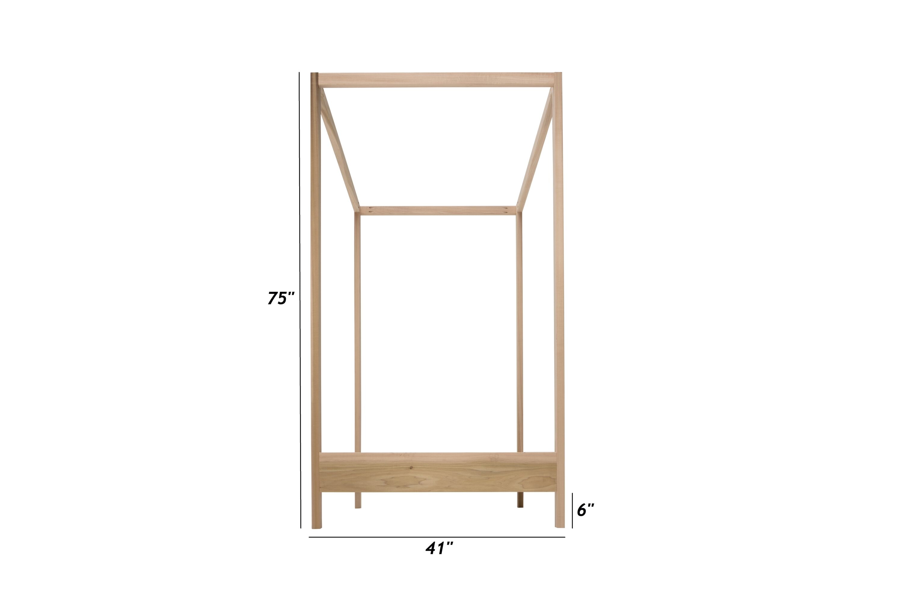 Natural Wood Twin Canopy Bed with Raised Platform