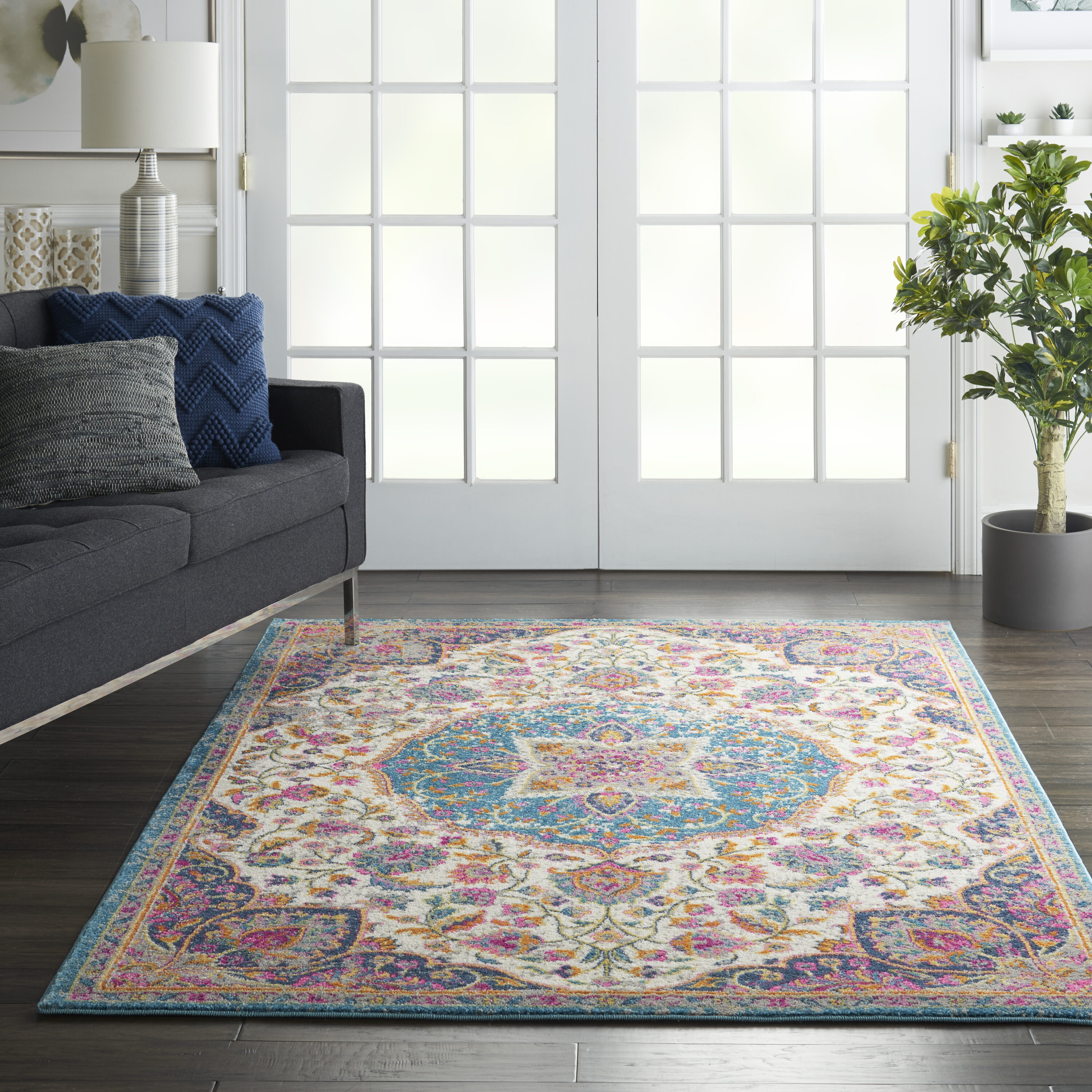 Nourison 99446717757 Passion 5 x 8 (ft) Loomed Polypropylene Ivory/multi Rectangular Indoor Abstract Area rug