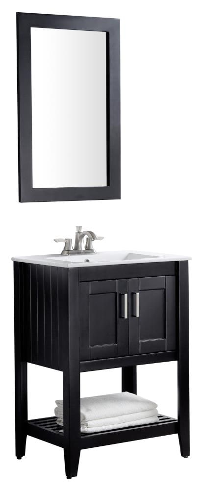 ANZZI Mosset series 24-in Black Single Sink Bathroom Vanity with White Ceramic Top (Mirror Included)