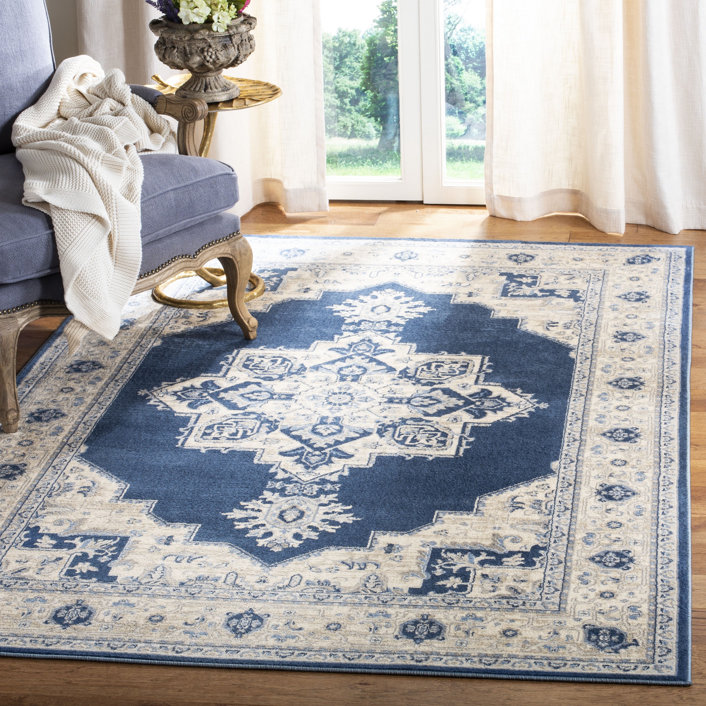 Safavieh 6 X 9 Navy Creme Indoor Distressed Overdyed Vintage Area Rug 