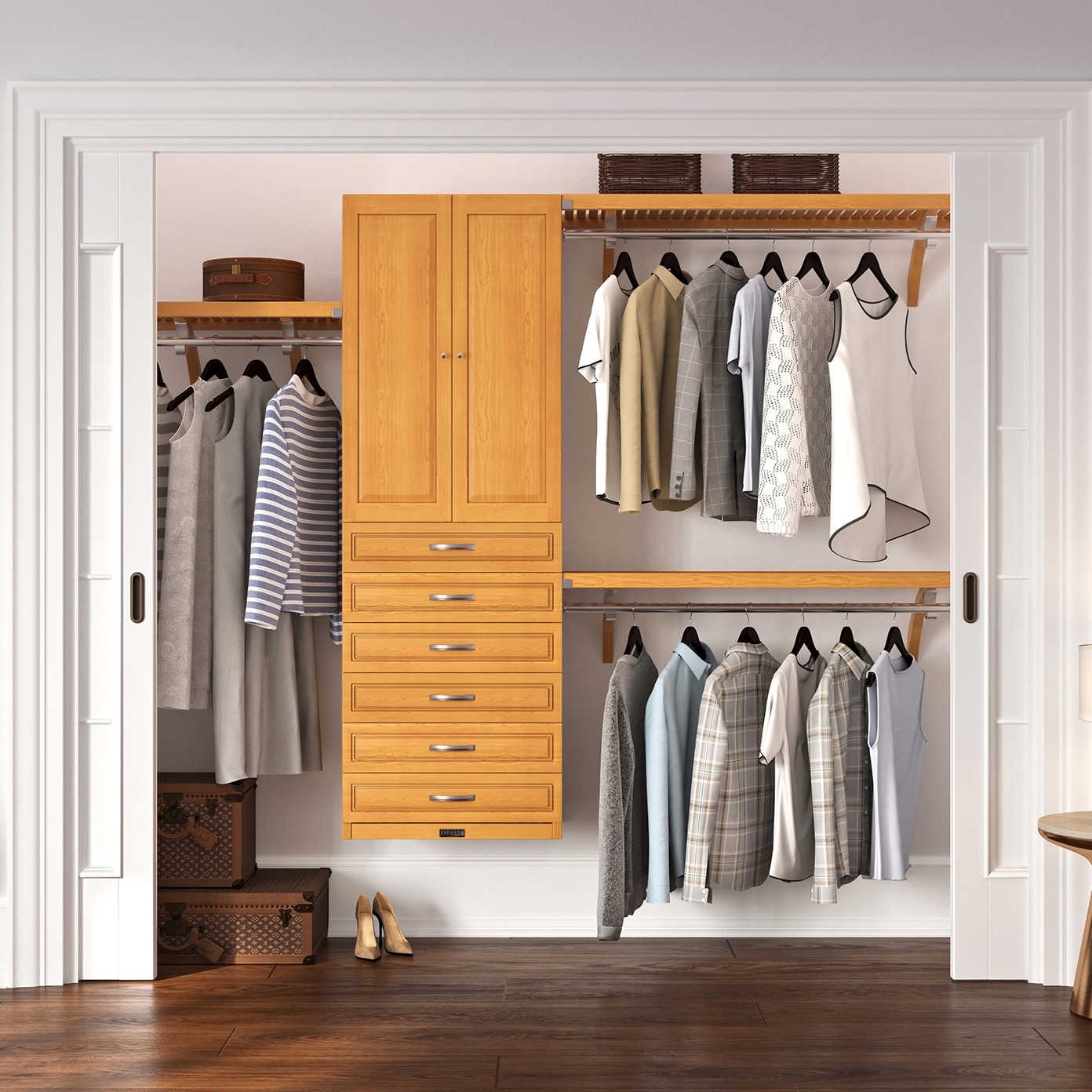 John Louis Home JLH-350WC-H-SD 4-Feet to 10-Feet W x 7-Feet H Honey Maple Ventilated Shelving Wood Closet System