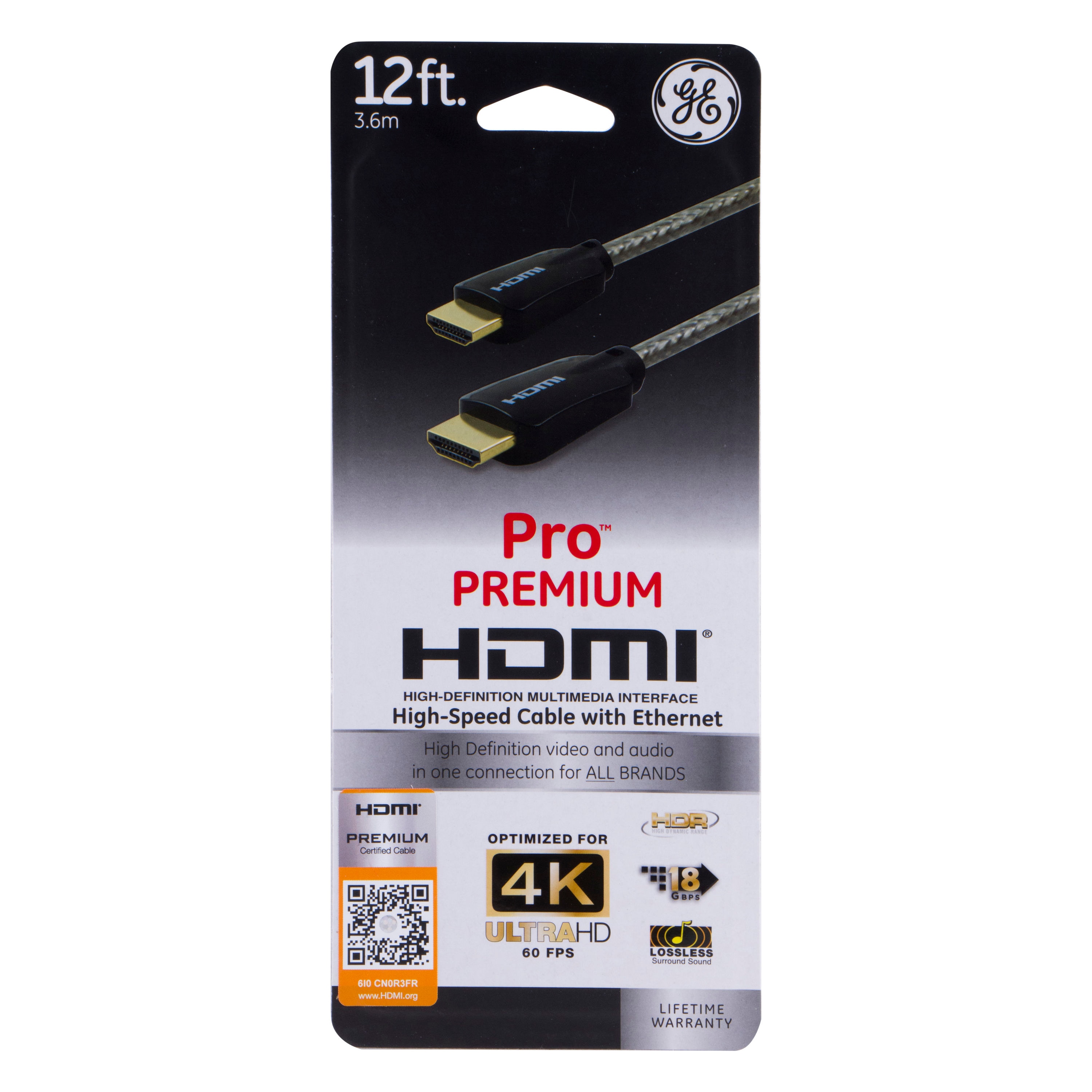 Monoprice 4K Certified Premium High Speed HDMI Cable 15ft - 18Gbps Black 