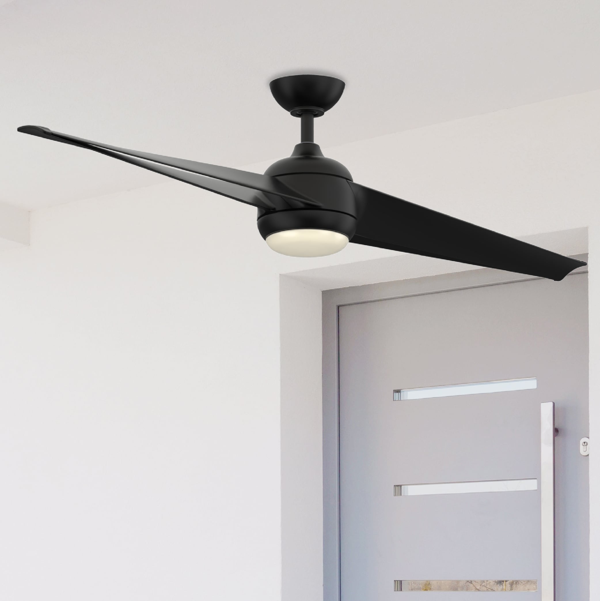 Fanimation Studio Collection LP8551LBL TwoFold 60-in Color-Changing Outdoor Matte Black with Black Blades Ceiling Fan With Light - Remote Included ( 2 -Blade )