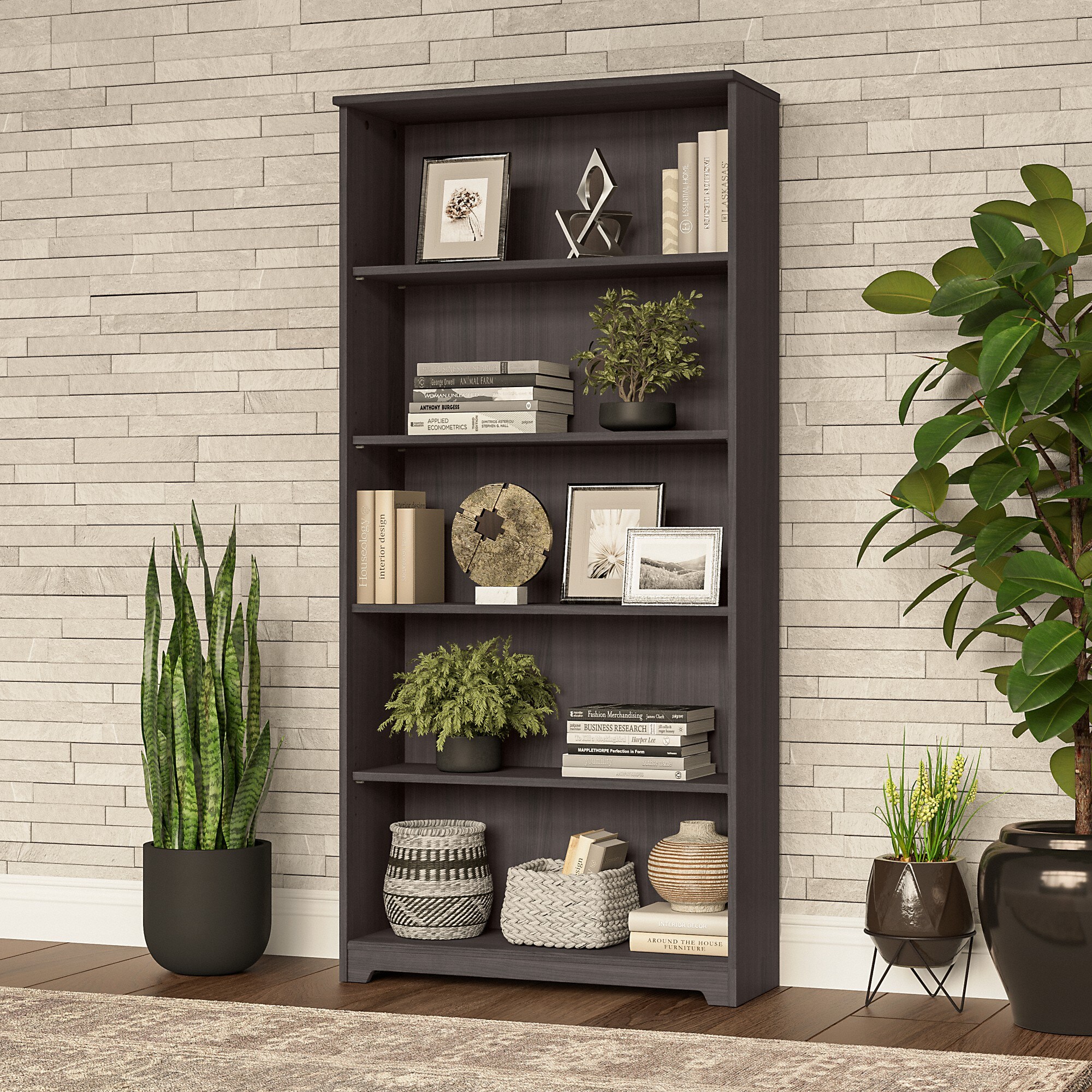 Bush Furniture Cabot Heather Gray 5-Shelf Bookcase (31.38-in W x 66.3 ...