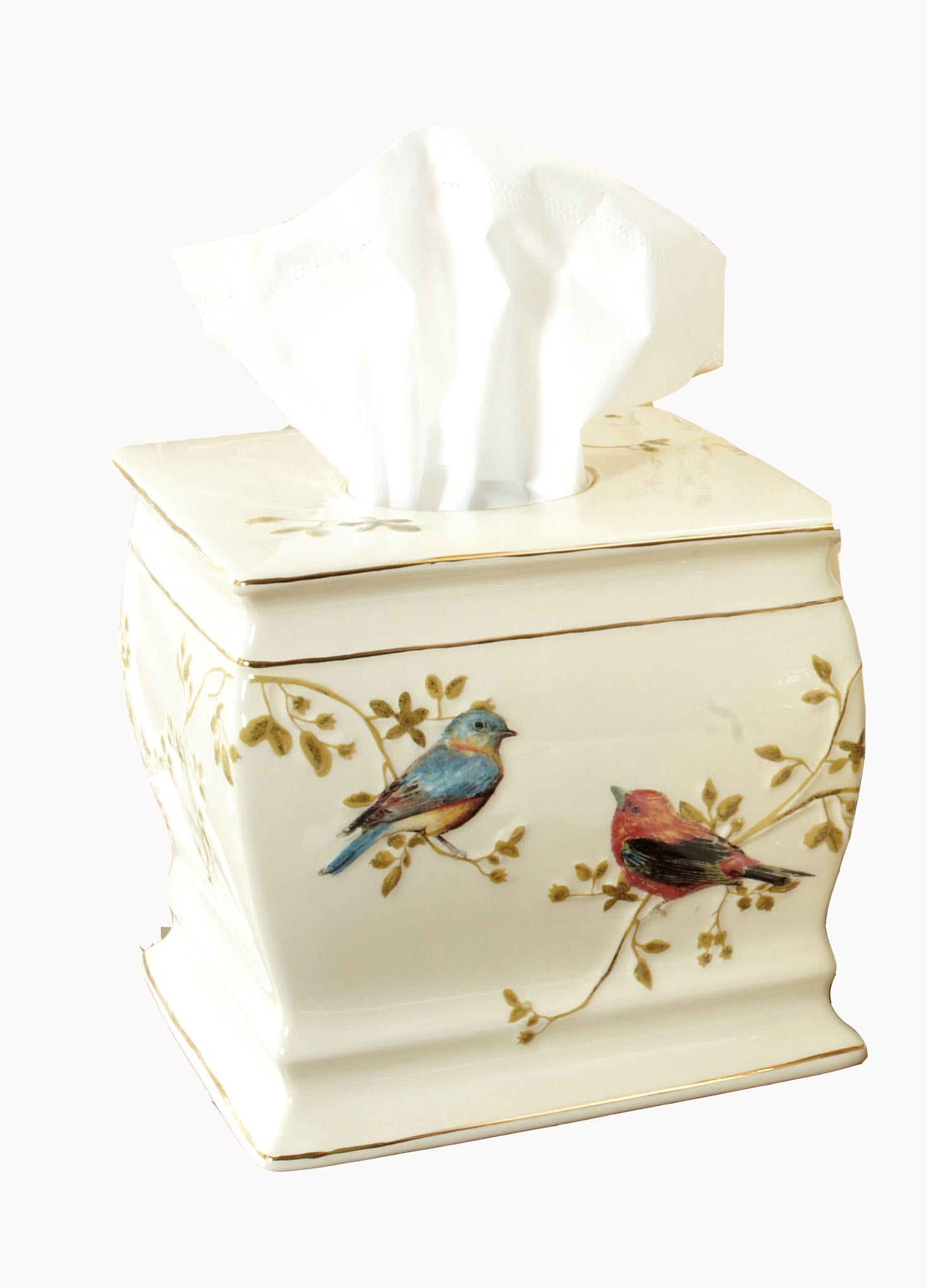 Avanti Gilded Birds Tissue Cover - Ivory