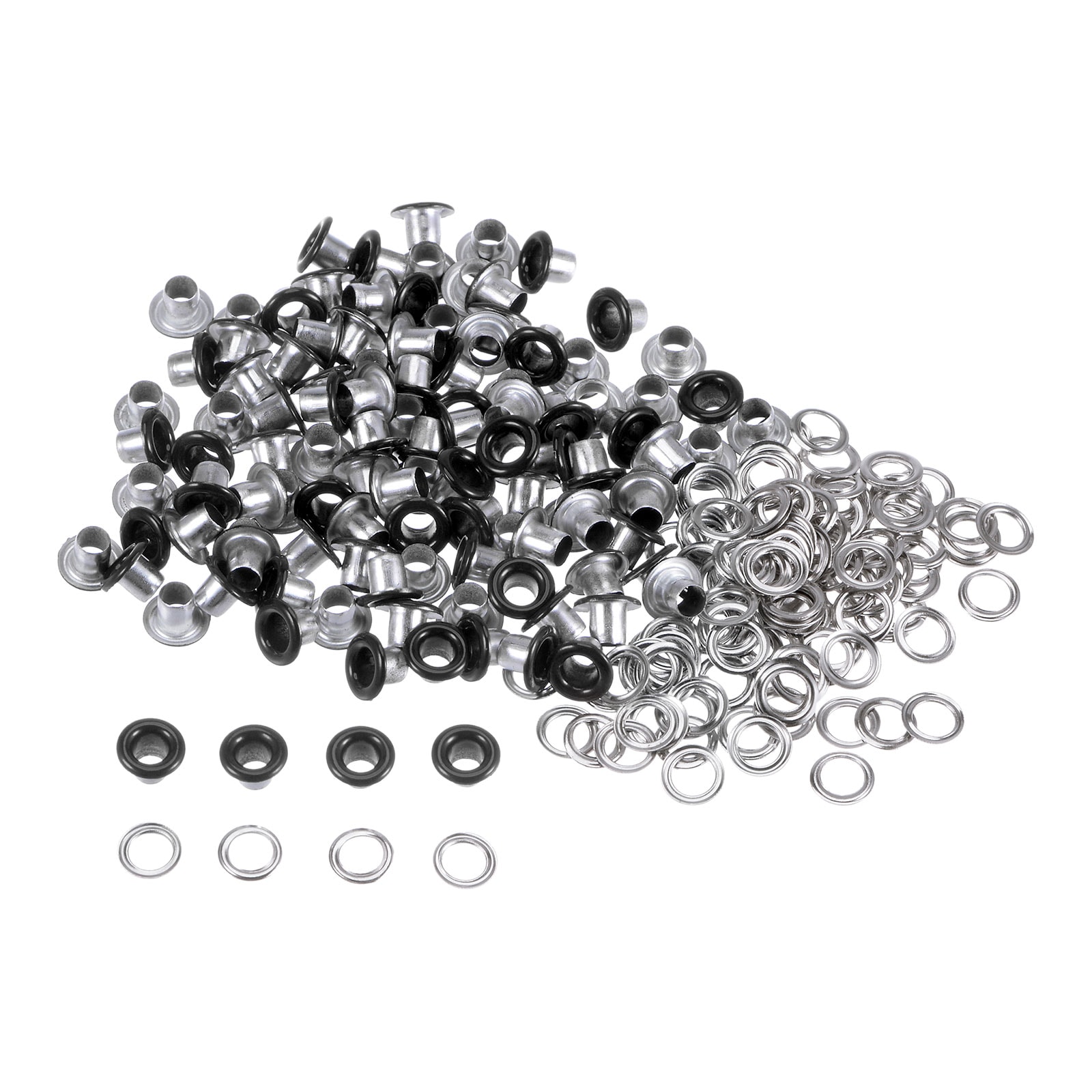 Harfington 100 Sets Grommets Kit Metal Eyelets 3mm 1/8inch Hole Tiny Grommet for Shoes Clothes Belt Bag DIY Project Black