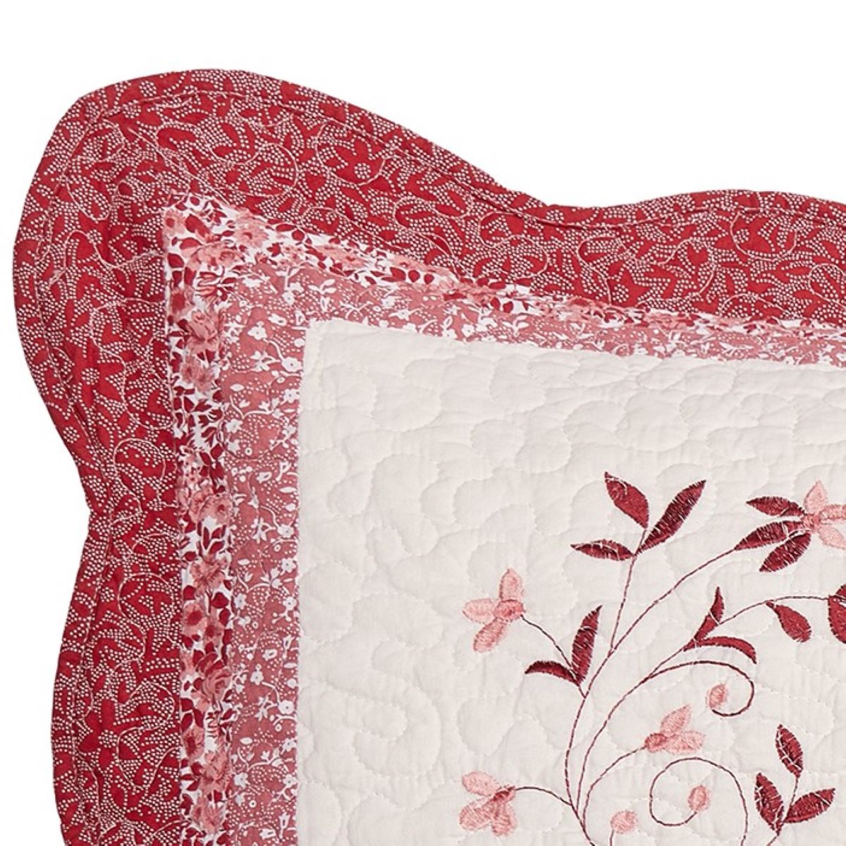 King Red and Ivory Embroidered Cotton Pillow Sham