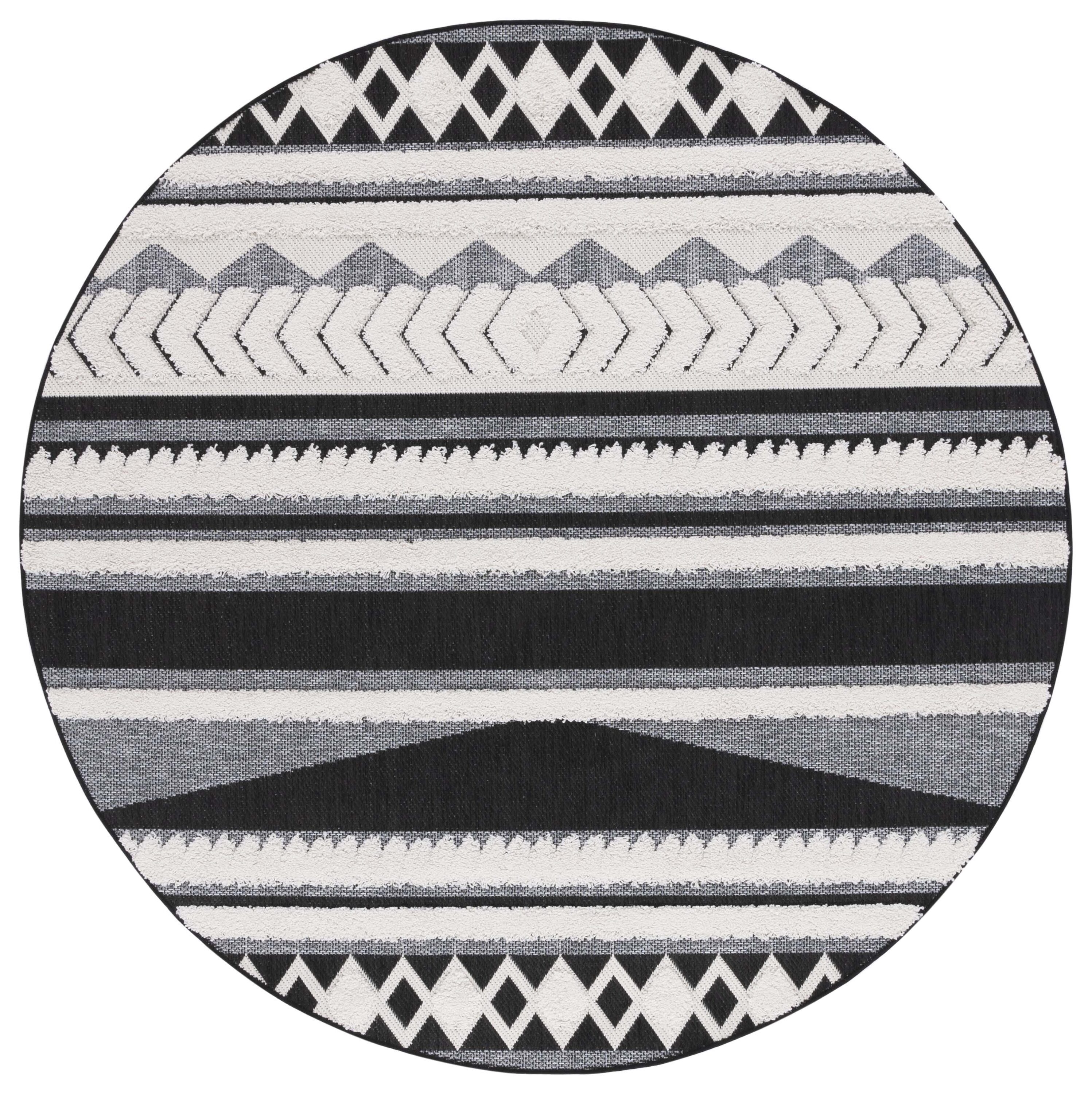 Safavieh COT204A-7R 7 x 7 (ft) Loomed Polypropylene Ivory/Black Round Indoor/Outdoor Geometric Mid-Century Modern Area rug